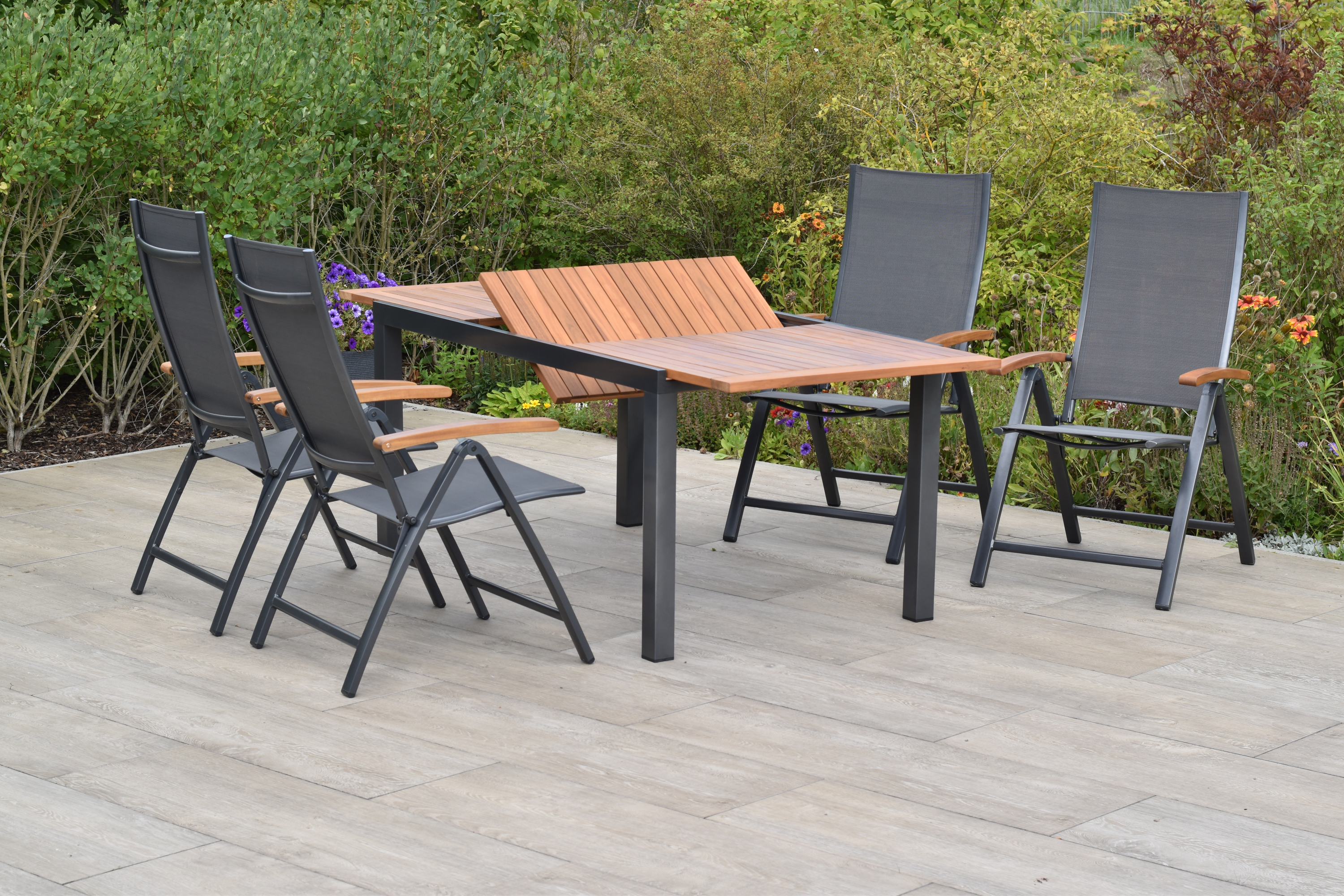 50857-309-2 Toblino Set, 5tlg., 4 Klappsessel, Ausziehtisch 150/200 x 90 cm