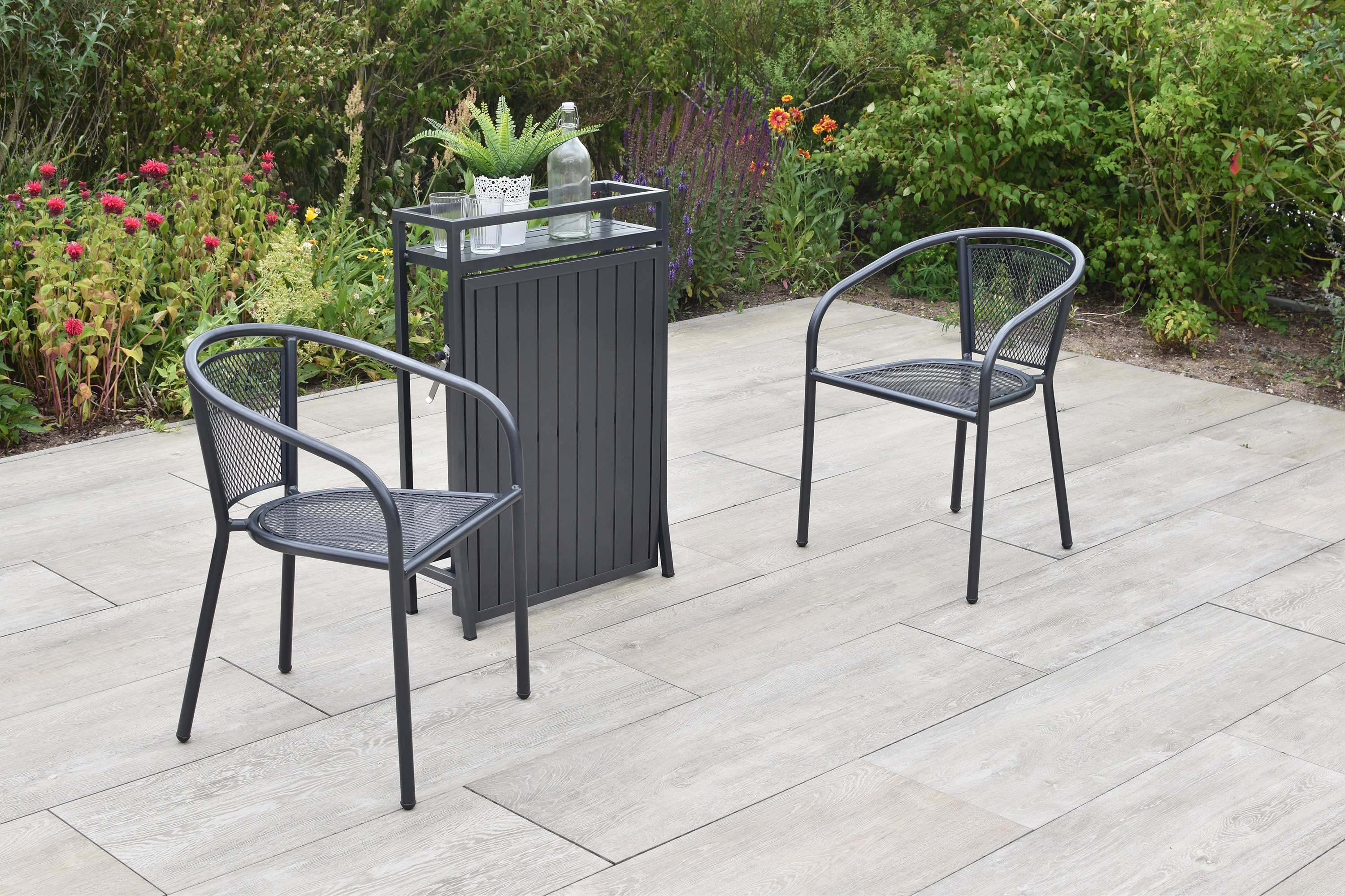 Delos Set 3tlg., 2 Bistrosessel, stapelbar, Balkonklappentisch 23/91 x 60 cm