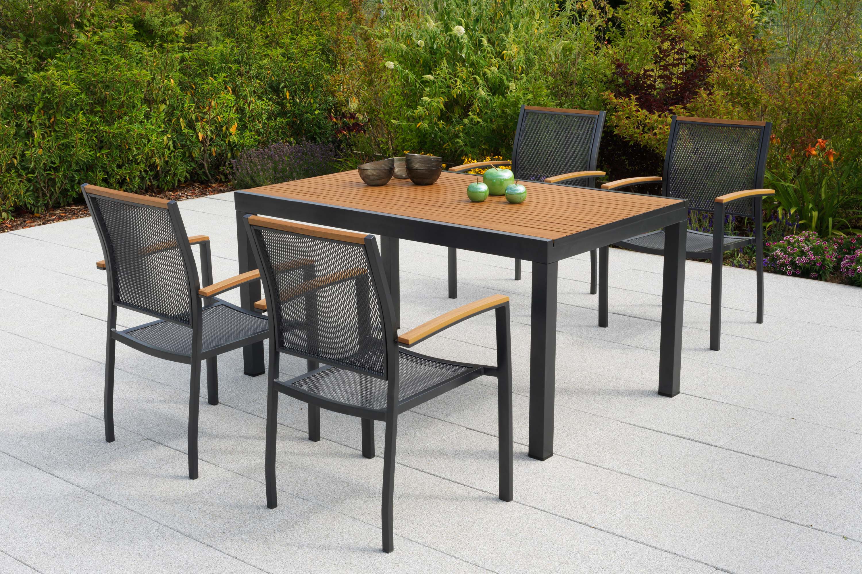 Itanos Set 5tlg., 4 Stapelsessel, Tisch 150 x 90 cm Itanos Set 5tlg., 4 Stapelsessel, Tisch 150 x 90 cm