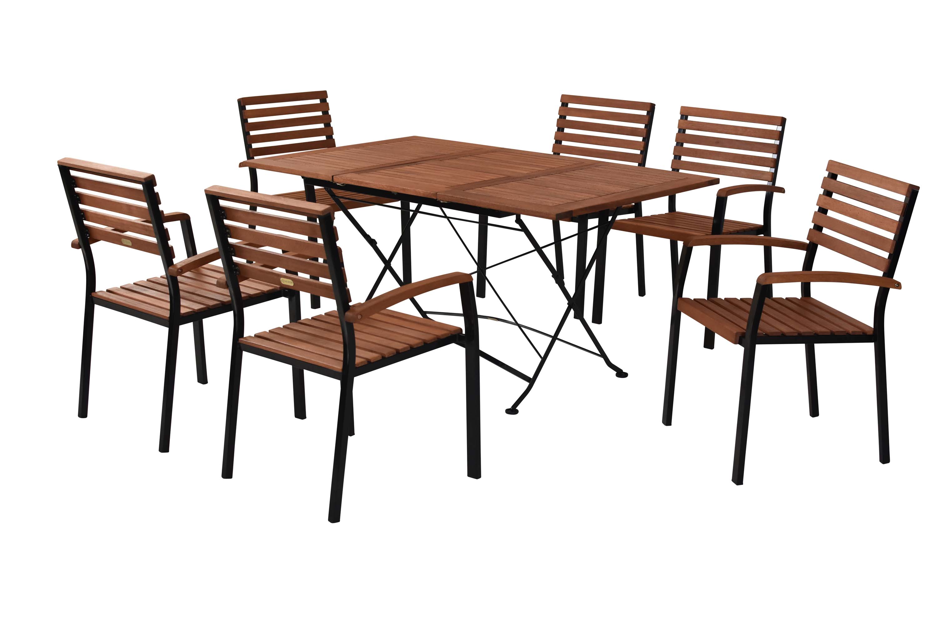 Schlossgarten Set 7tlg., 6 Stapelsessel, Klappausziehtisch 100 (150) x 90 cm