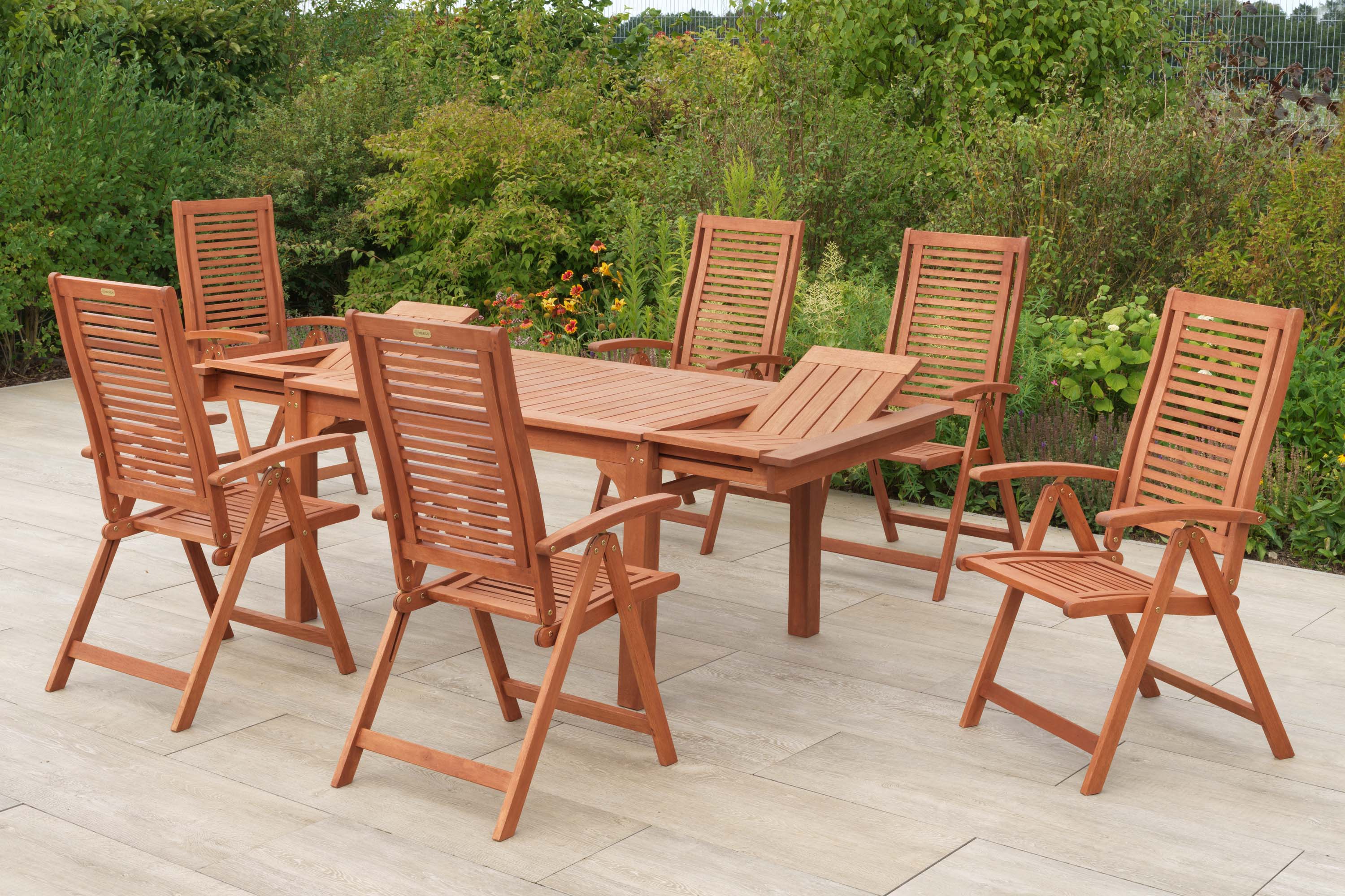 Cordoba Set 7llg., 6 Klappsessel, Seitenausziehtisch 150/185/220 cm