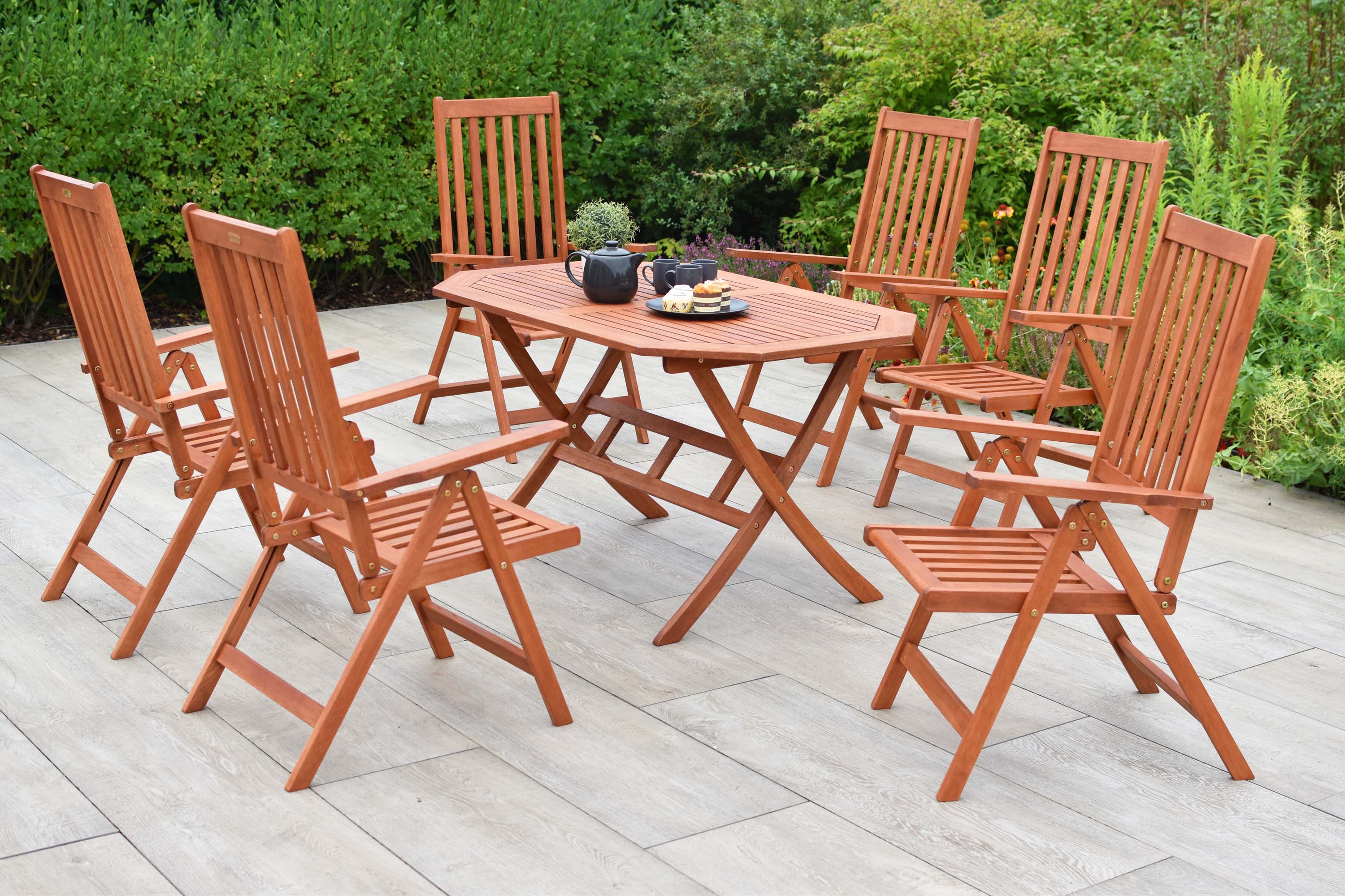 Vitoria Set 7tlg., 6 Klappsessel, Klapptisch 135 x 85 cm Vitoria Set 7tlg., 6 Klappsessel, Klapptisch 135 x 85 cm