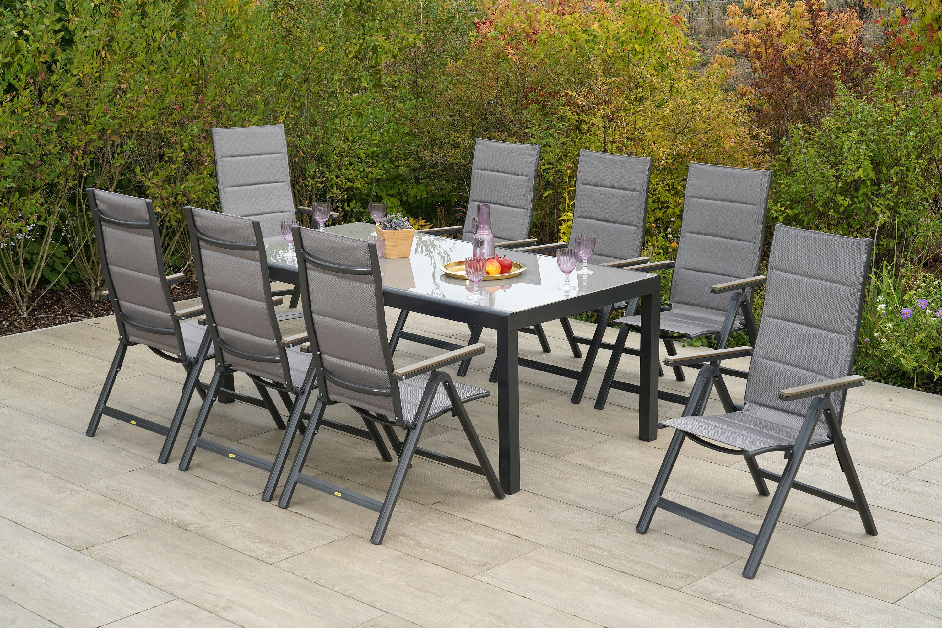 Trivero Set 9tlg., 8 Klappsessel, Tisch 190 x 100 cm Trivero Set 9tlg., 8 Klappsessel, Tisch 190 x 100 cm