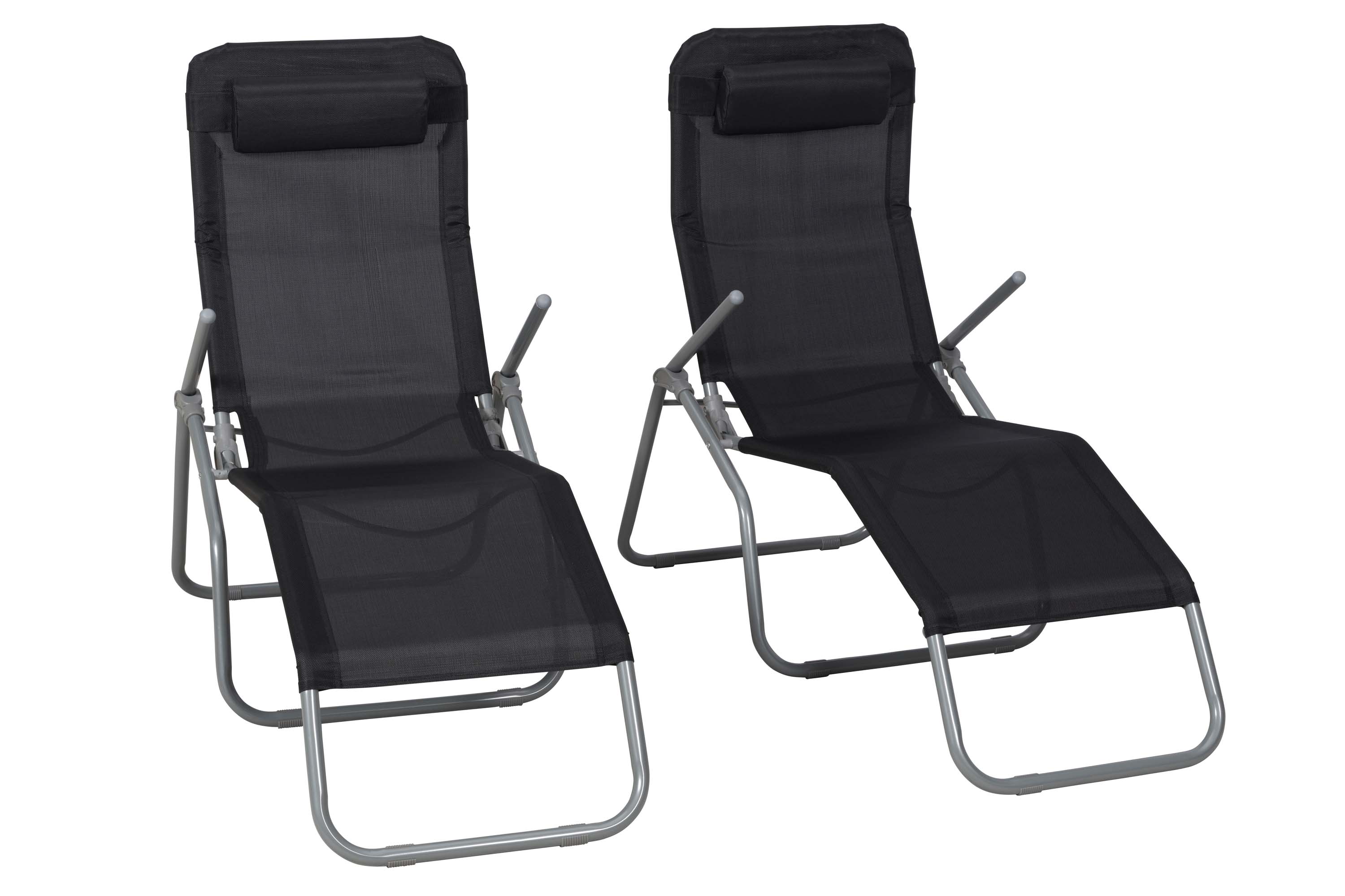 Wellnessliege XXL 2er Set, inkl. Kopfkissen, schwarz