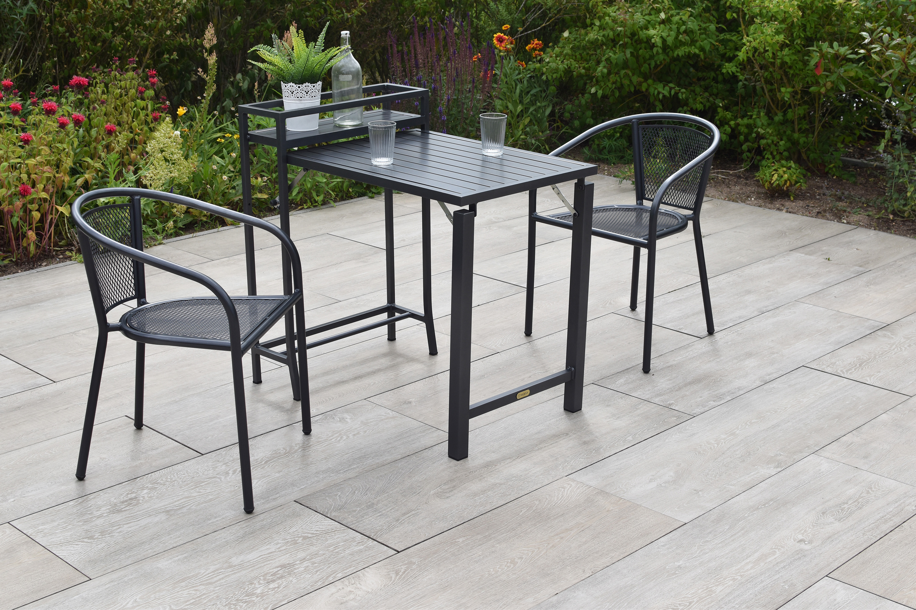 Delos Set 3tlg., 2 Bistrosessel, stapelbar, Balkonklappentisch 23/91 x 60 cm