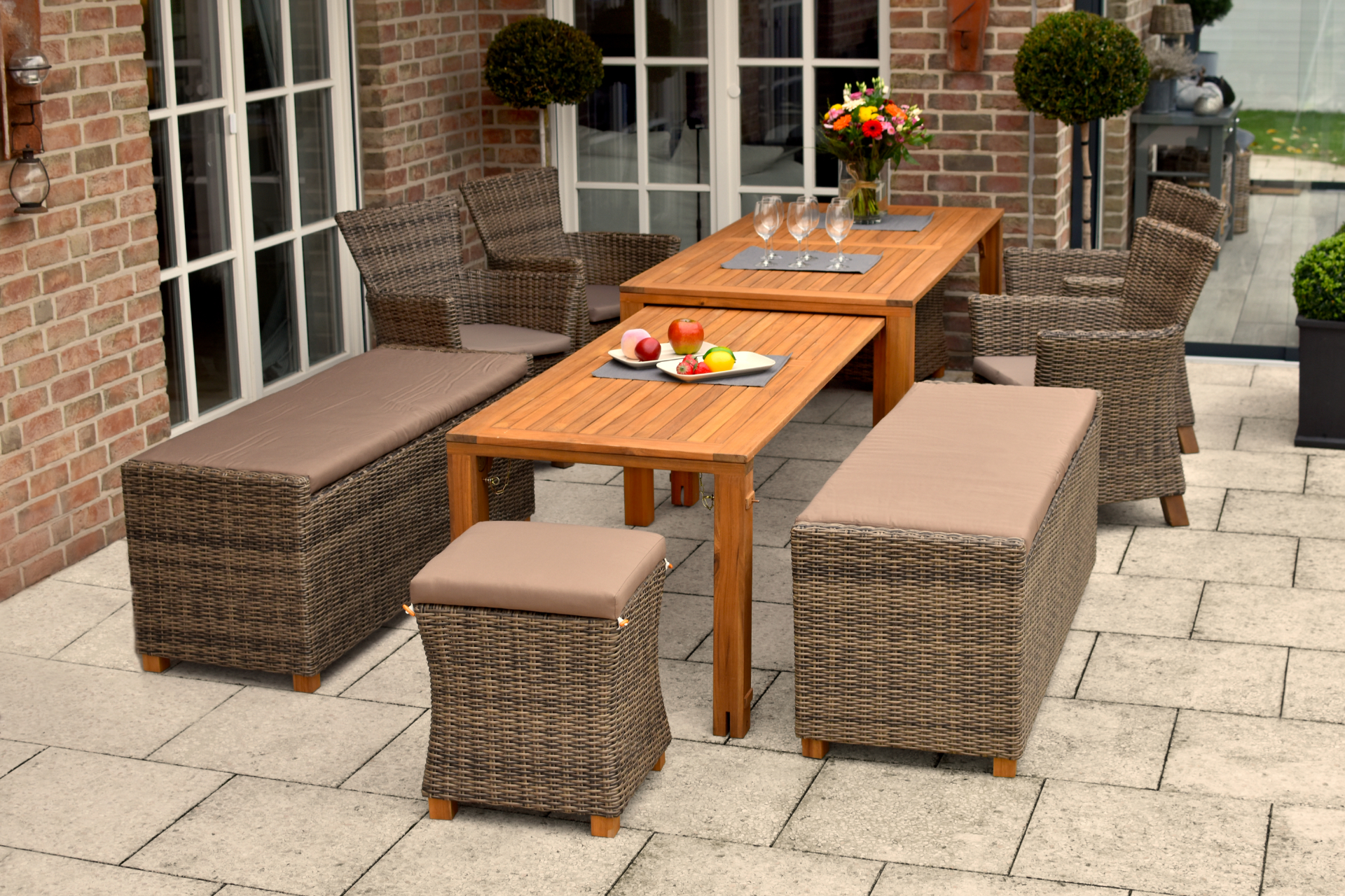Merxx Toskana Set 9tlg. Flex-Ausziehtisch 185/370 x 90 cm