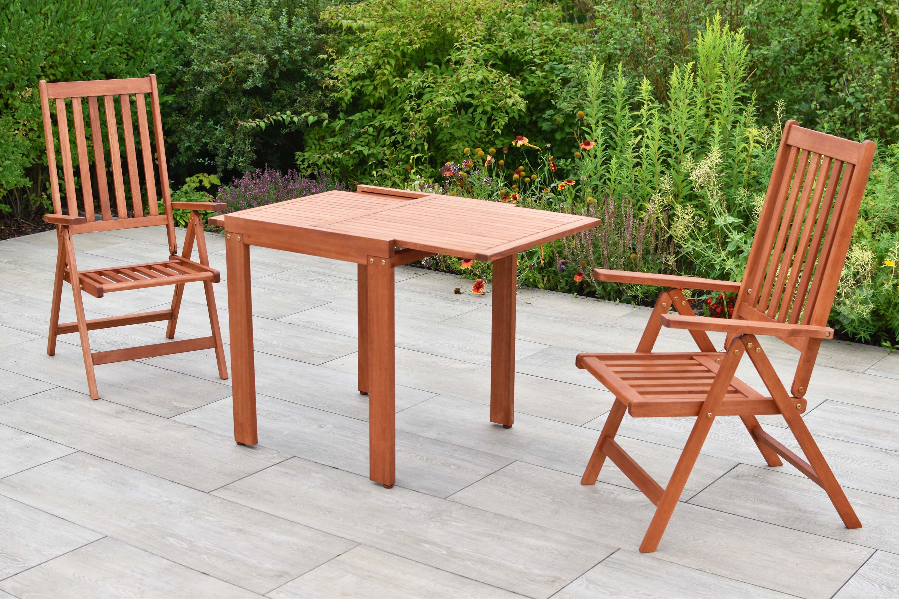 Vitoria Set 3tlg., 2 Klappsessel, Balkonauszietisch 65 (130) x 70 cm Vitoria Set 3tlg., 2 Klappsessel, Balkonauszietisch 65 (130) x 70 cm