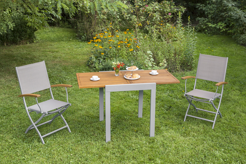 Naxos-Set-3tlg-2x-22008-309-22027-219-NB-1 Naxos Set 3tlg., 2 Klappsessel, Balkonausziehtisch 65 (130) x 65 cm, silber