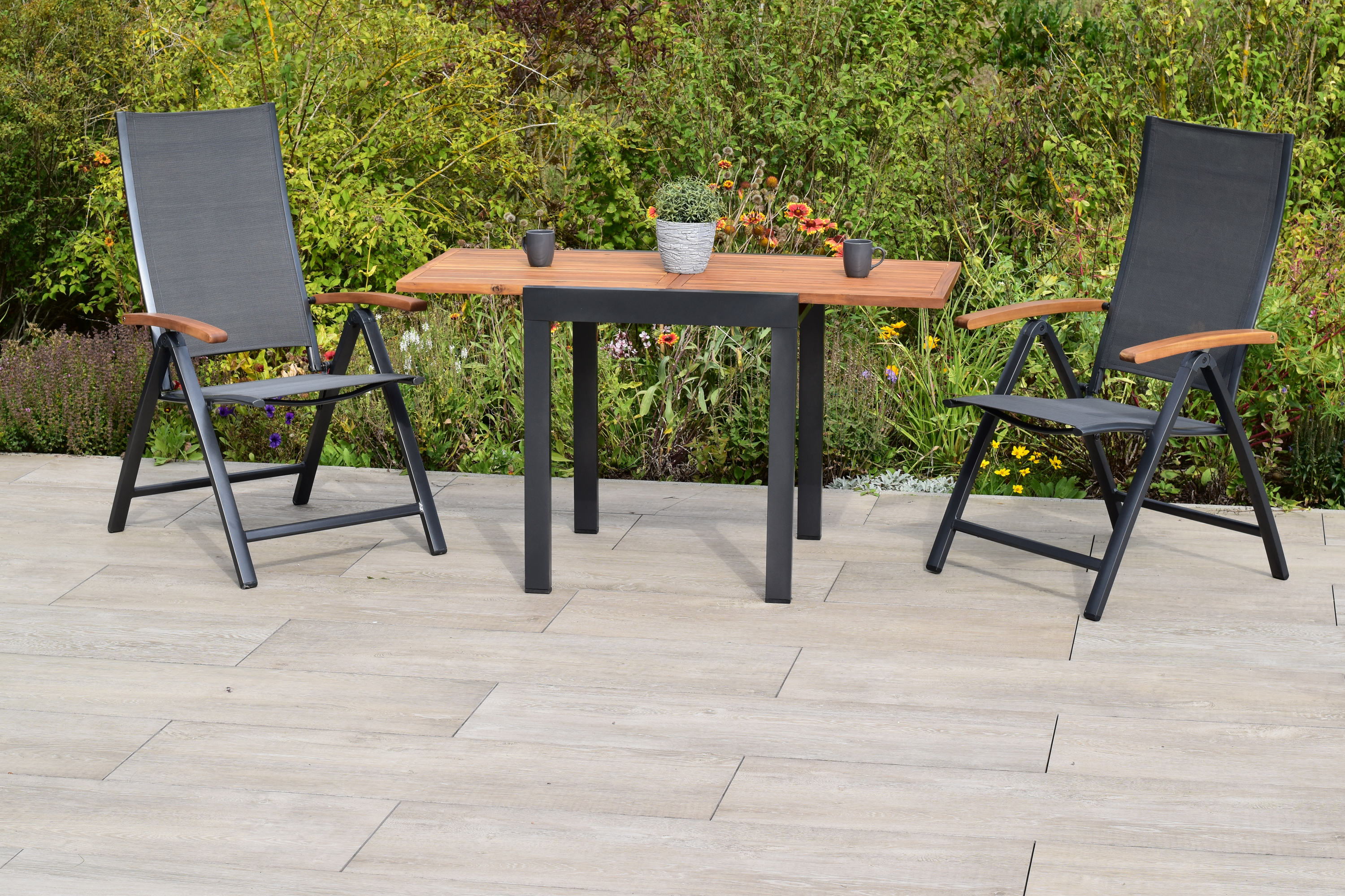 50861-309-2 Toblino Set, 3tlg., 2 Klappsessel, Balkonausziehtisch 65/130 x 65 cm