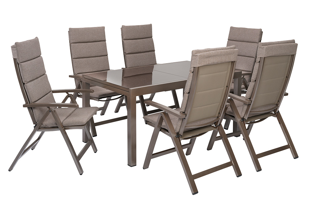 Tinetto Set 13tlg., 6 Klappsessel, Ausziehtisch, 150 (220) x 90 cm, inkl. Kissen Tinetto Set 13tlg., 6 Klappsessel, Ausziehtisch, 150 (220) x 90 cm, inkl. Kissen