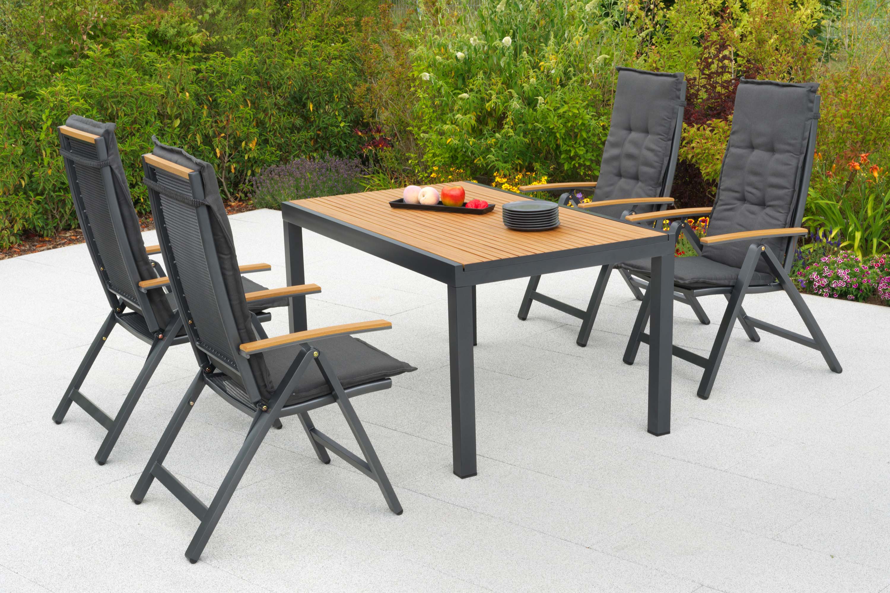 Itanos Set 9tlg., 4 Klappsessel, Tisch 150 x 90cm, inkl. Kissen Itanos Set 9tlg., 4 Klappsessel, Tisch 150 x 90cm, inkl. Kissen