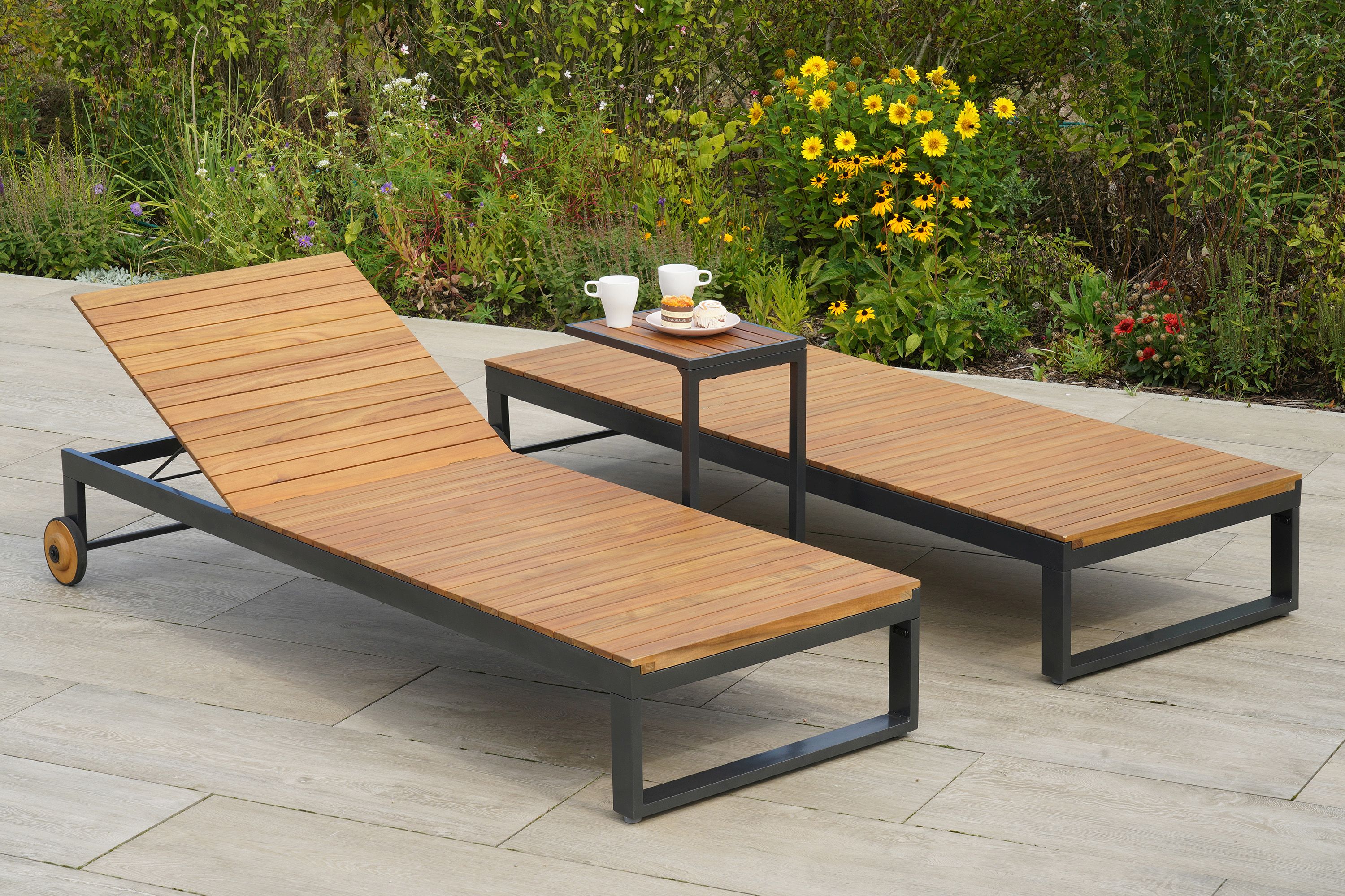 Santorin Set 3tlg., 2 Liegen, Beistelltisch 61 x 41.5 cm