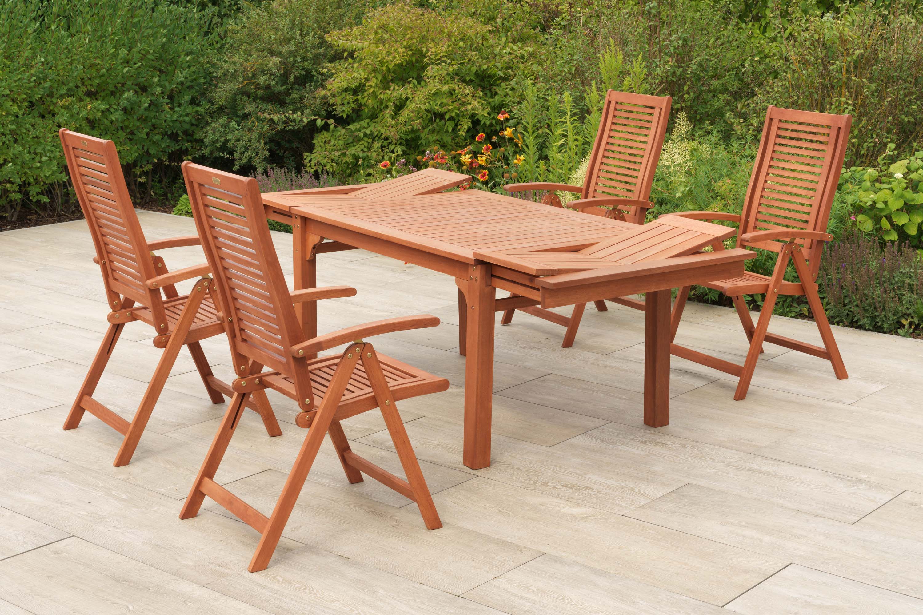 Cordoba Set 5tlg., 4 Klappsessel, Seitenausziehtisch 150/185/220 x 90 cm