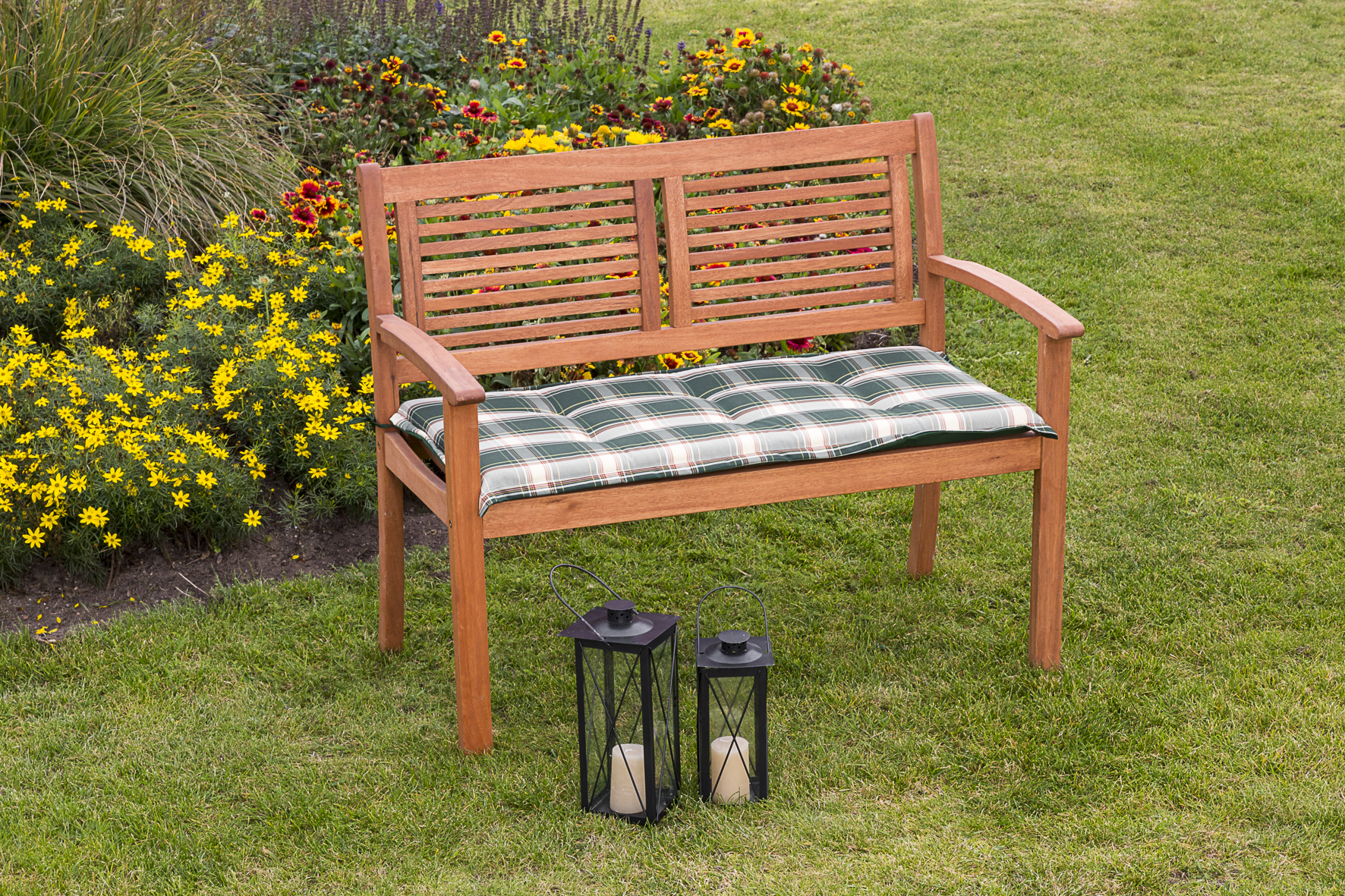 Sitzkissen für Gartenbank 2-sitzig, grün kariert/grün