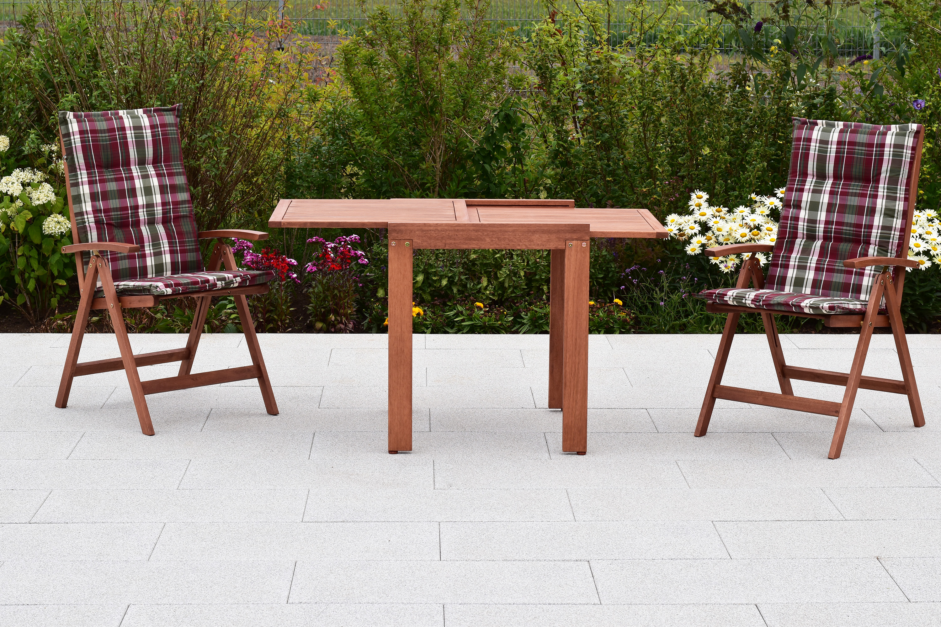 Borkum Set, 5tlg., inkl. Kissen, Balkonausziehtisch 65/130 x 70 cm