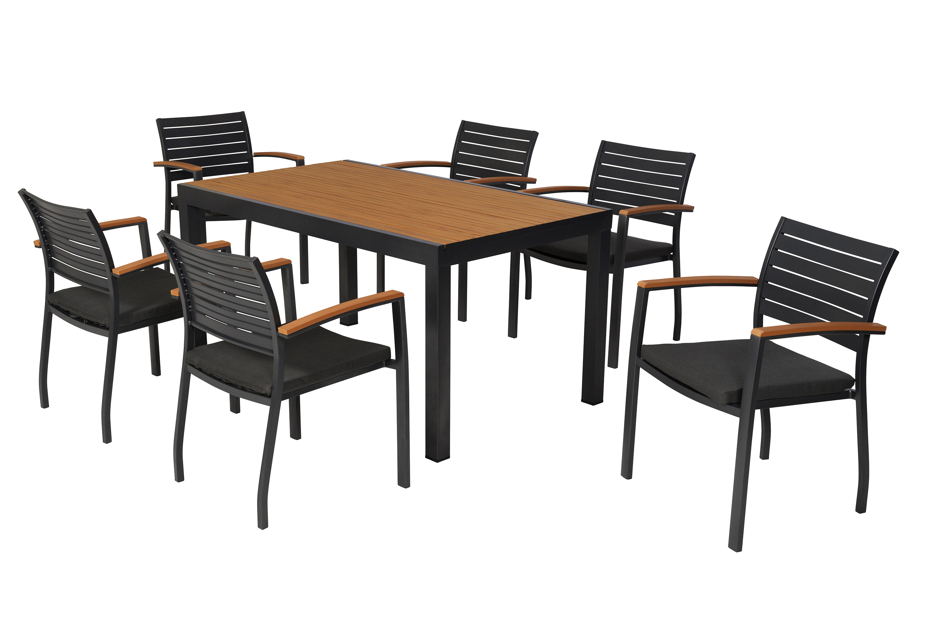 Astros Set 13tlg., 6 Stapelsessel, Tisch 150 x 90 cm, inkl. Kissen