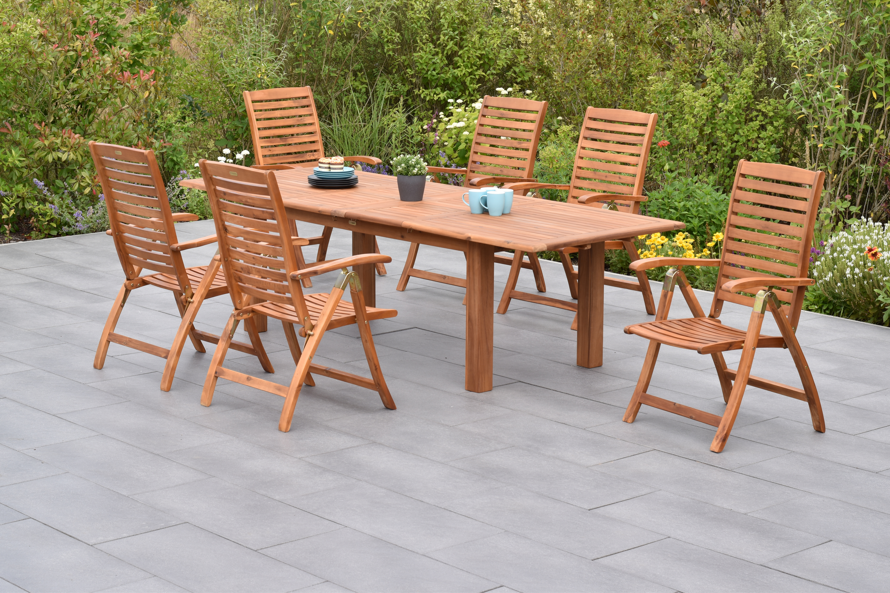 Paraiba Set 7tlg., 6 Klappsessel, Doppelausziehtisch 180 (220/260) x 100 cm