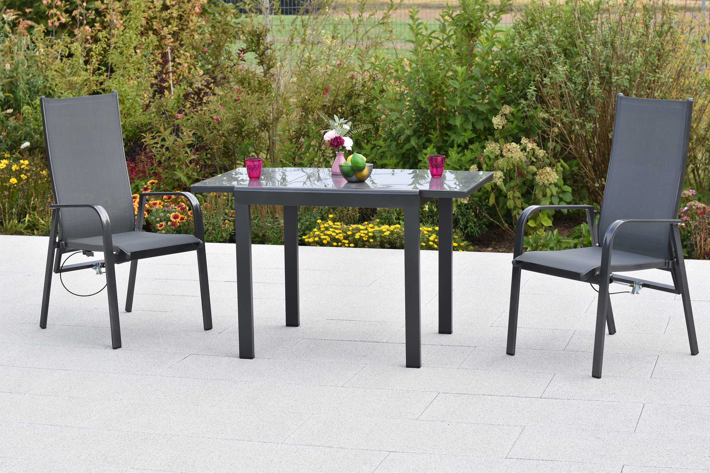 Alassio Set, 3tlg., Balkonausziehtisch 80/120 x 70 cm Alassio Set, 3tlg., Balkonausziehtisch 80/120 x 70 cm