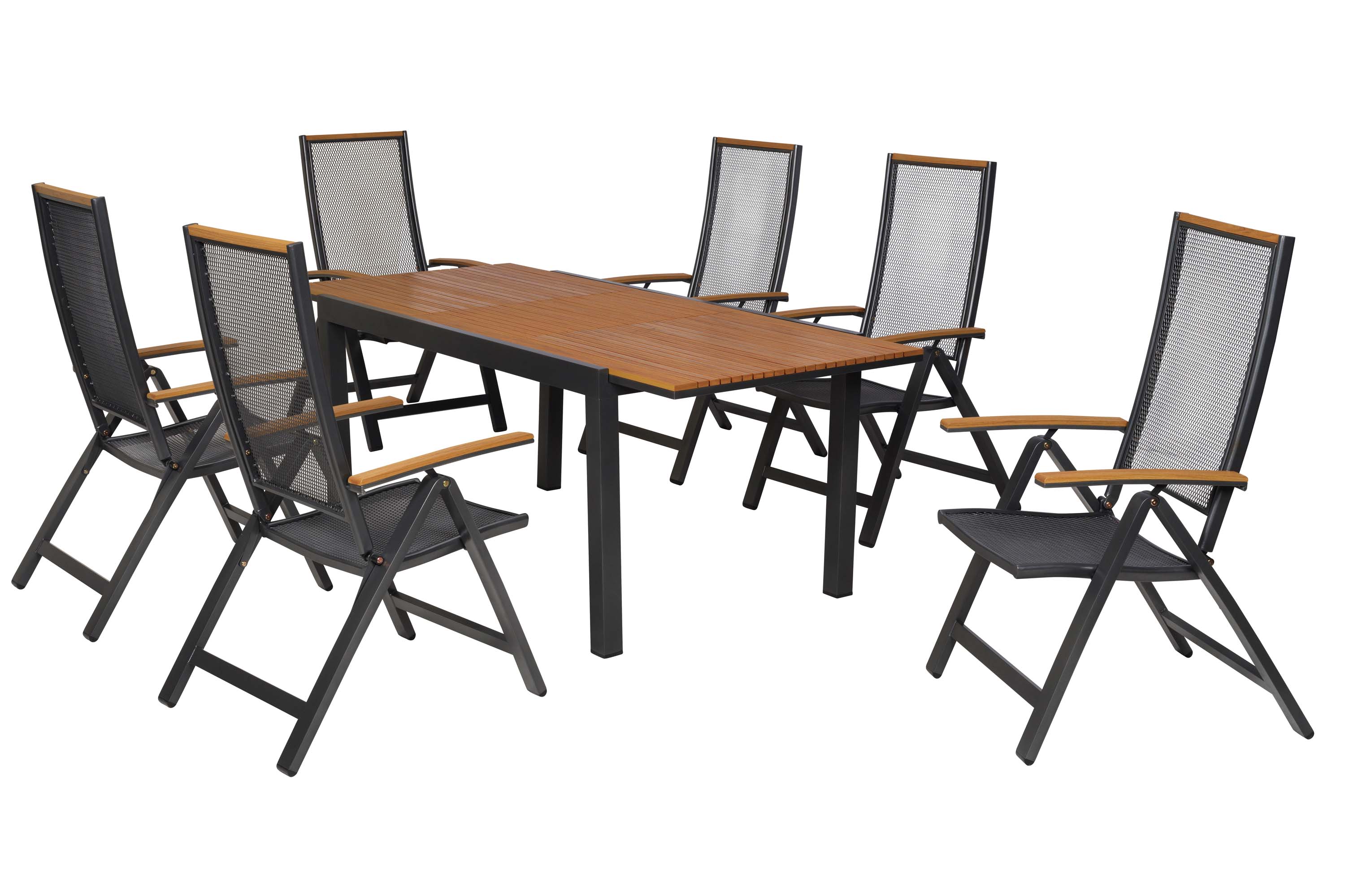 Itanos Set 7tlg., 6 Klappsessel, Ausziehtisch 150 (200) x 90 cm Itanos Set 7tlg., 6 Klappsessel, Ausziehtisch 150 (200) x 90 cm