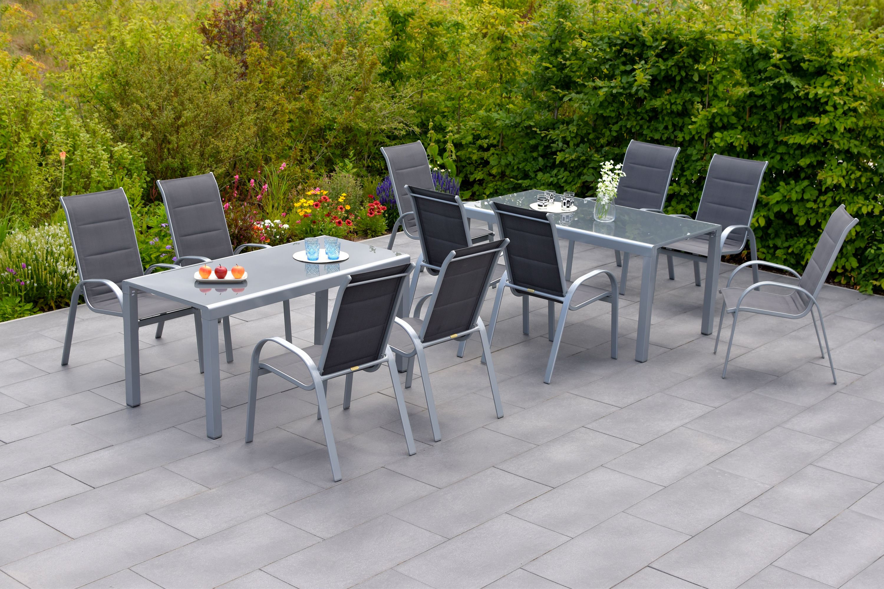 Amalfi di lusso Set 11 tlg., 10 Stapelsessel, Ausziehtisch 160 (320) x 78 (75) cm, anthrazit