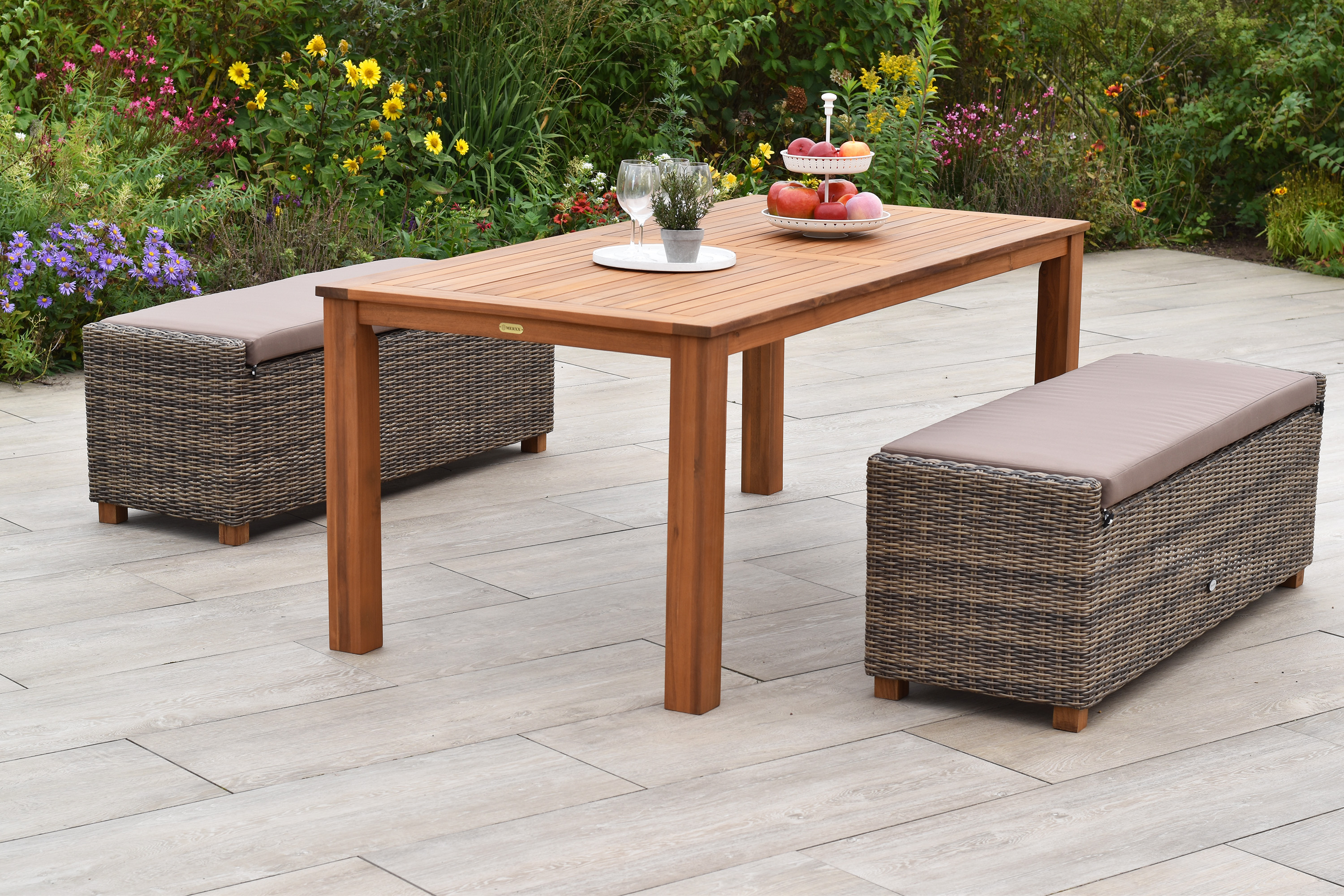 Toskana Set, 5tlg., Tisch 185 x 90 cm, inkl. Kissen Toskana Set, 5tlg., Tisch 185 x 90 cm, inkl. Kissen