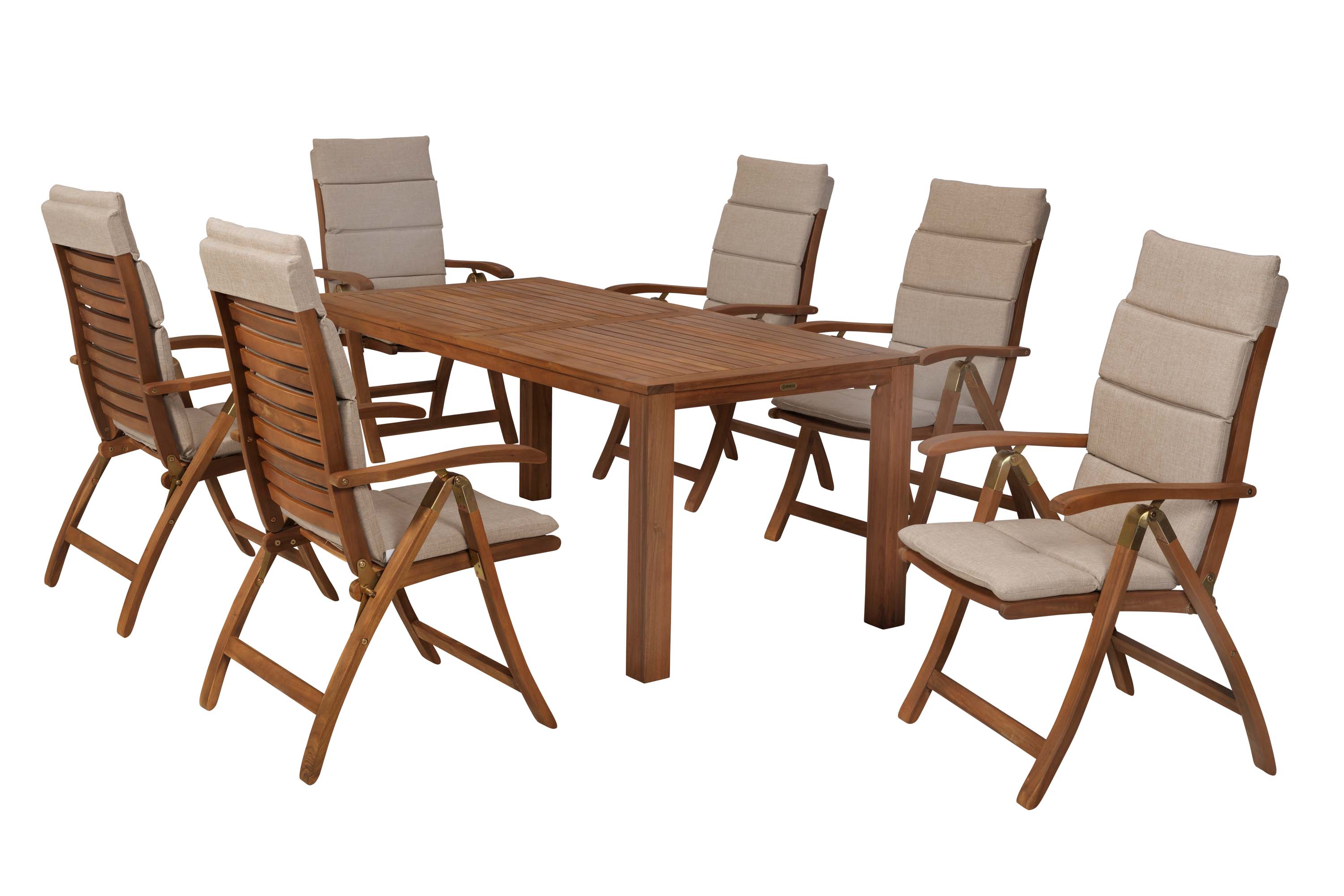 Paraiba Set 13tlg., 6 Paraiba Klappsessel, Tisch, 185 x 90 cm, inkl. Kissen