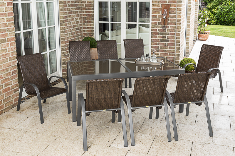 4033662990439-1 Varese Set 9tlg., 8 Stapelsessel, Ausziehtisch 180 (240) x 100 cm