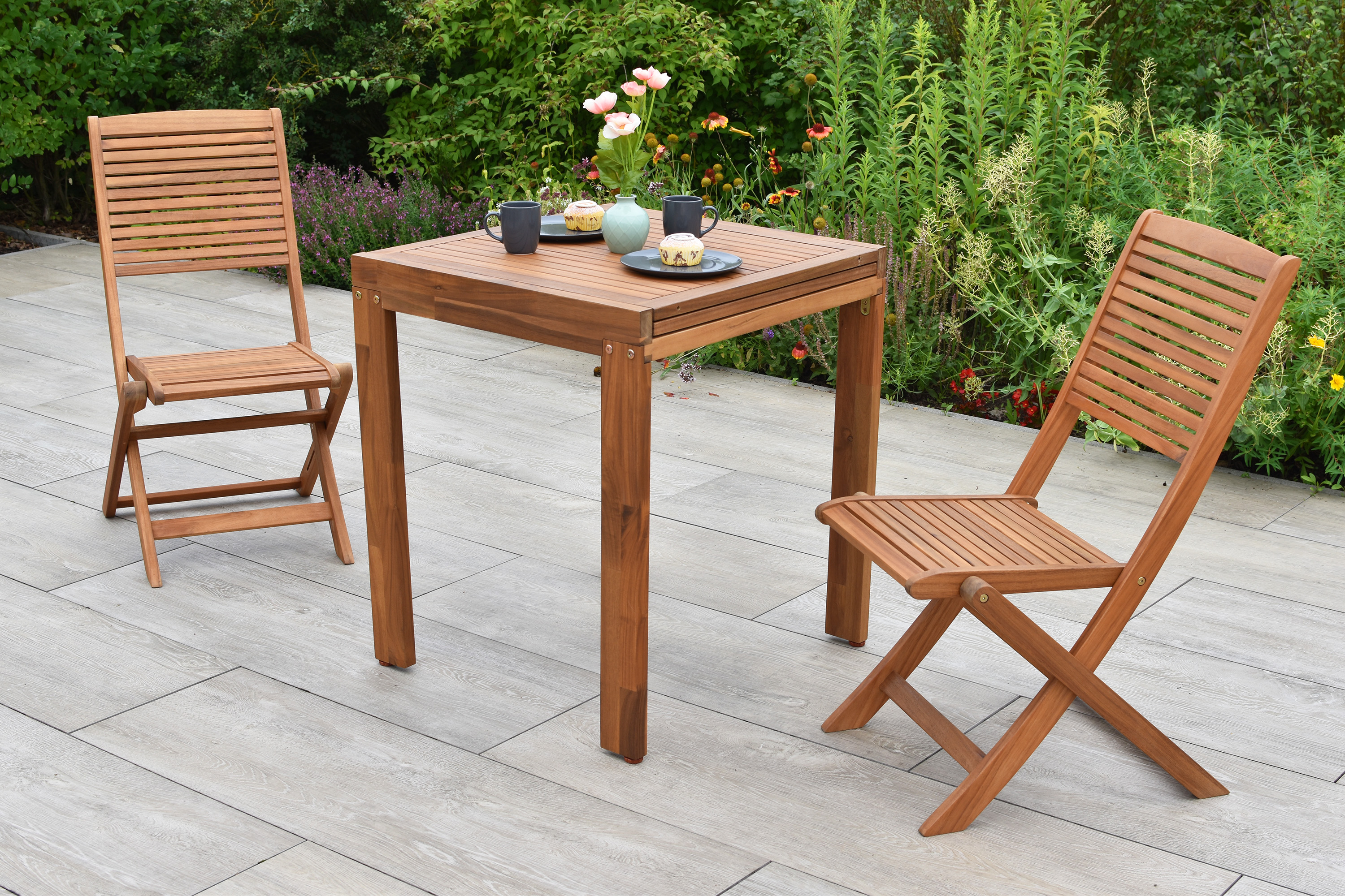 Bali Set 3tlg., 2 Klappstühle, Balkonausziehtisch 65 (130) x 70 cm