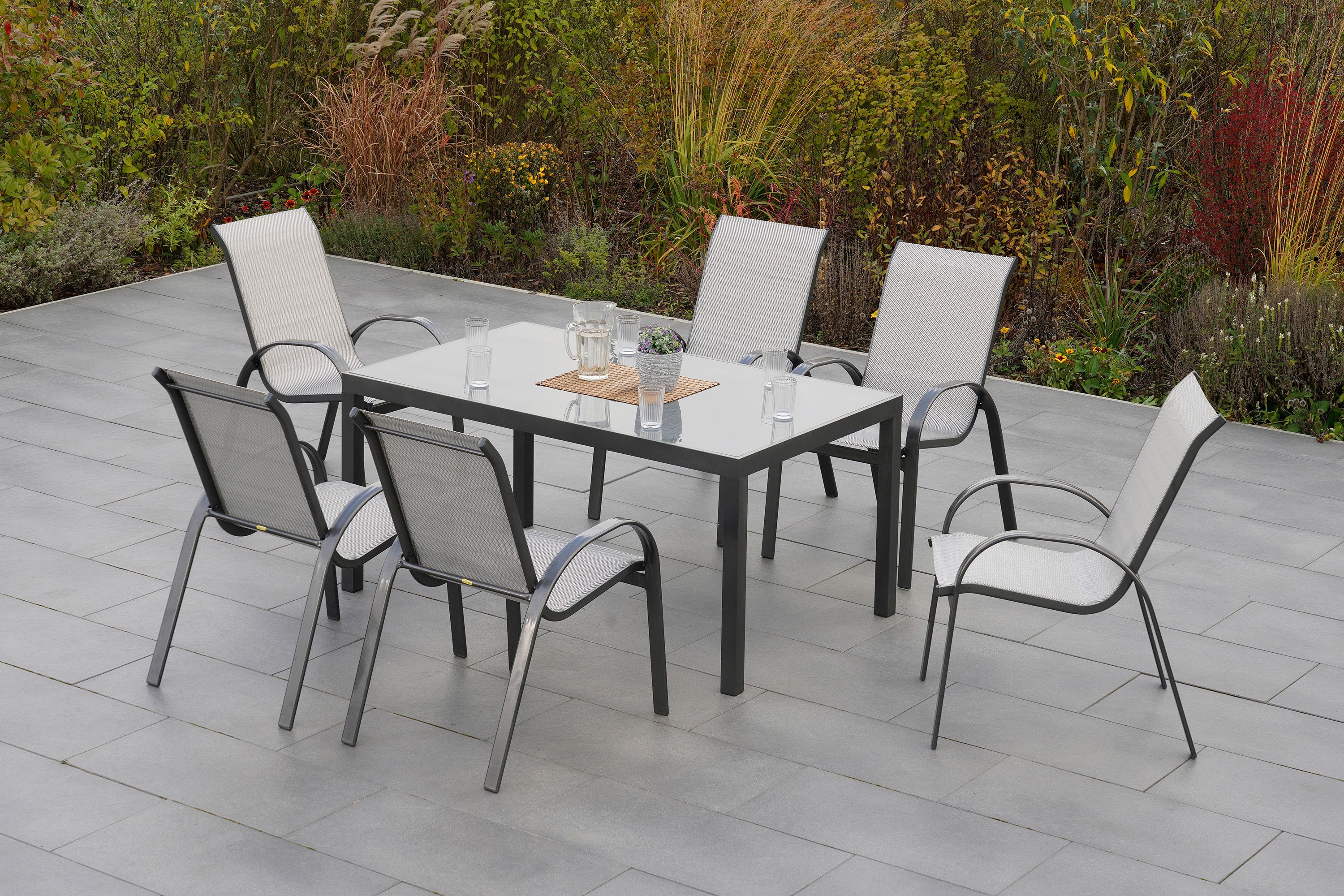 Amalfi-Set-7tlg-6x-26309-330-26318-217-SS-HD Amalfi Set, 7tlg., Tisch 150 x 90 cm
