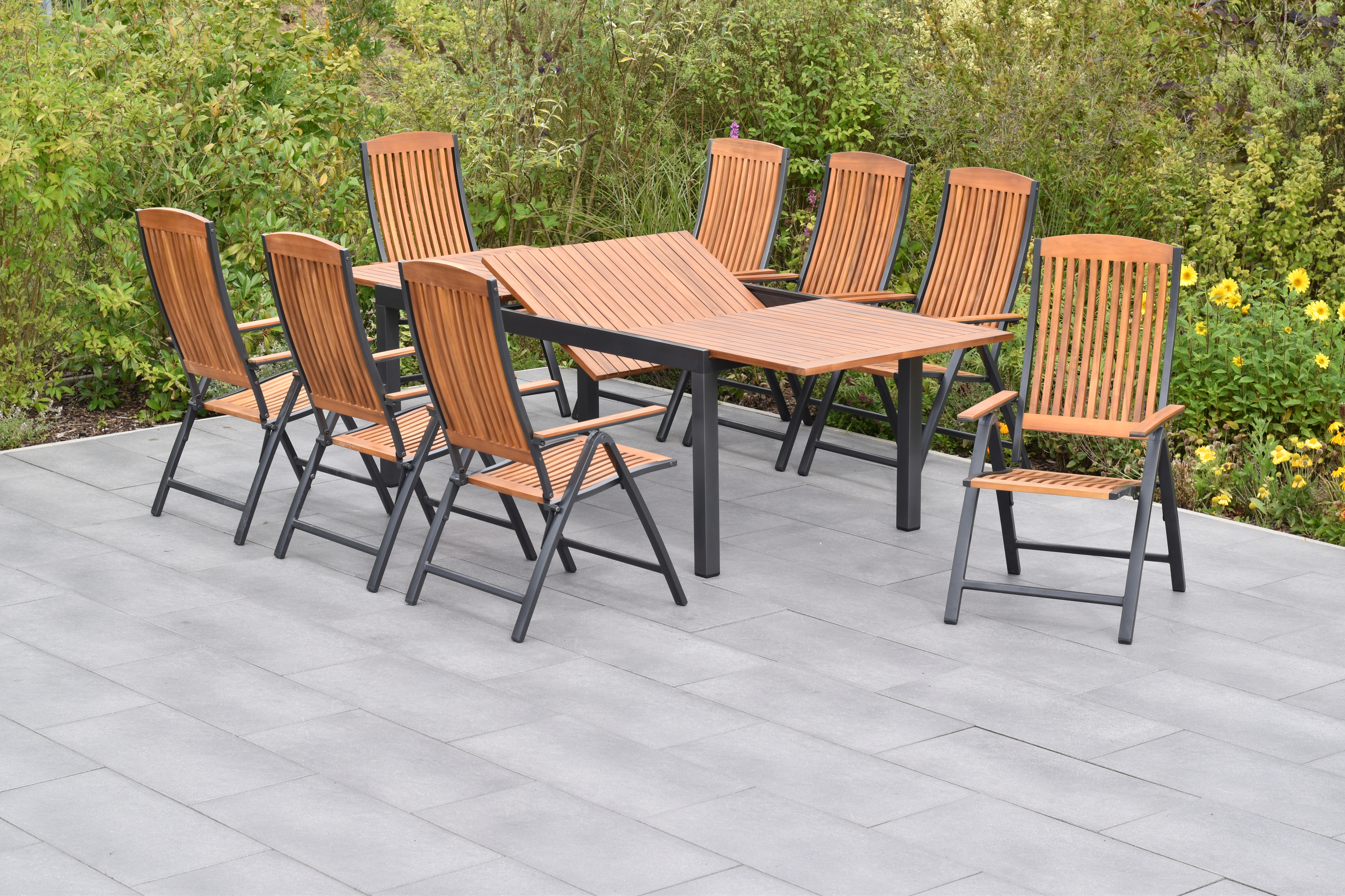 50836-217-2 Athos Set, 9tlg., 8 Klappsessel, Ausziehtisch 180/250 x 100 cm