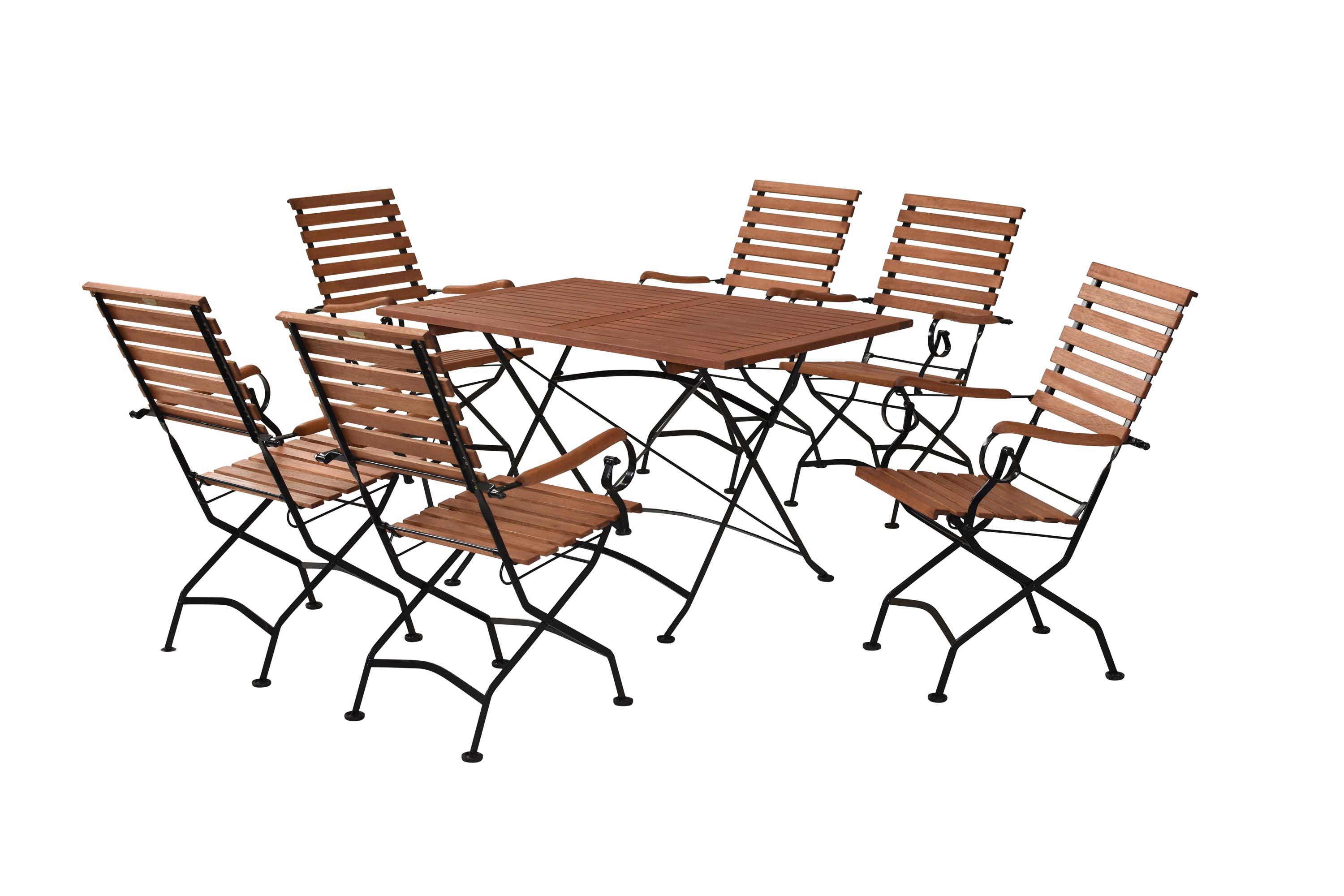 Schlossgarten Set 7tlg., 6 Klappsessel, Klapptisch 120 x 80 cm