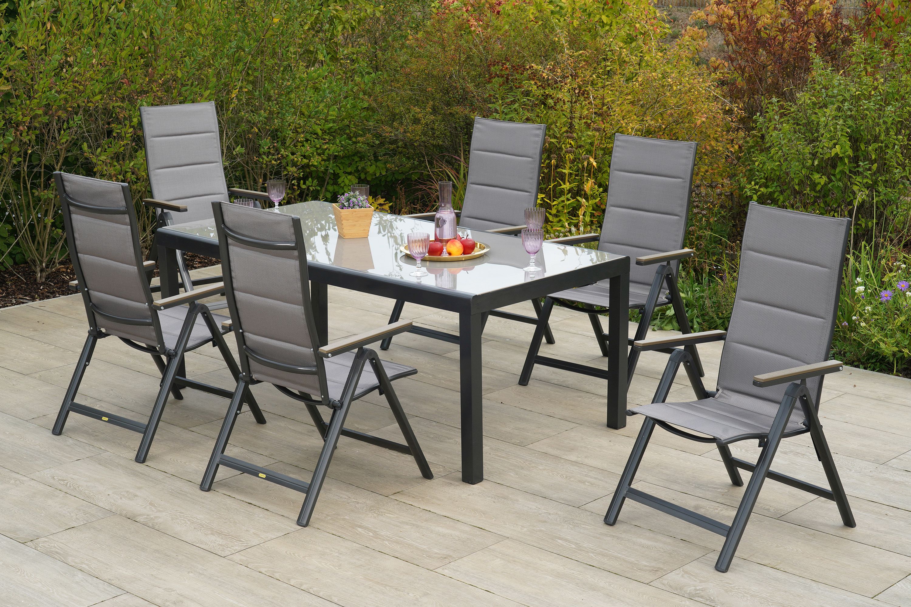 Trivero Set 7tlg., 6 Klappsessel, Tisch 190 x 100 cm