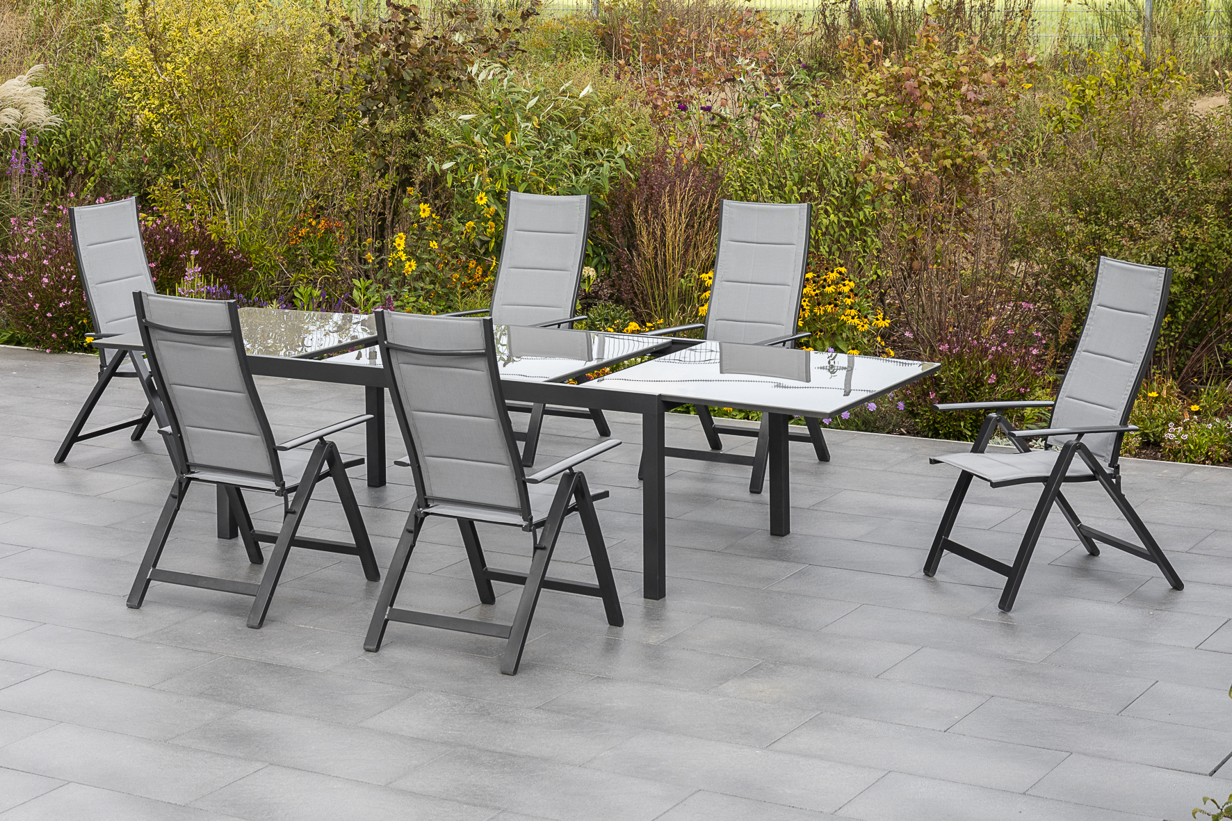 Florenz Set 7tlg., 6 Klappsessel, Ausziehtisch 200 (300) x 110 cm Florenz Set 7tlg., 6 Klappsessel, Ausziehtisch 200 (300) x 110 cm