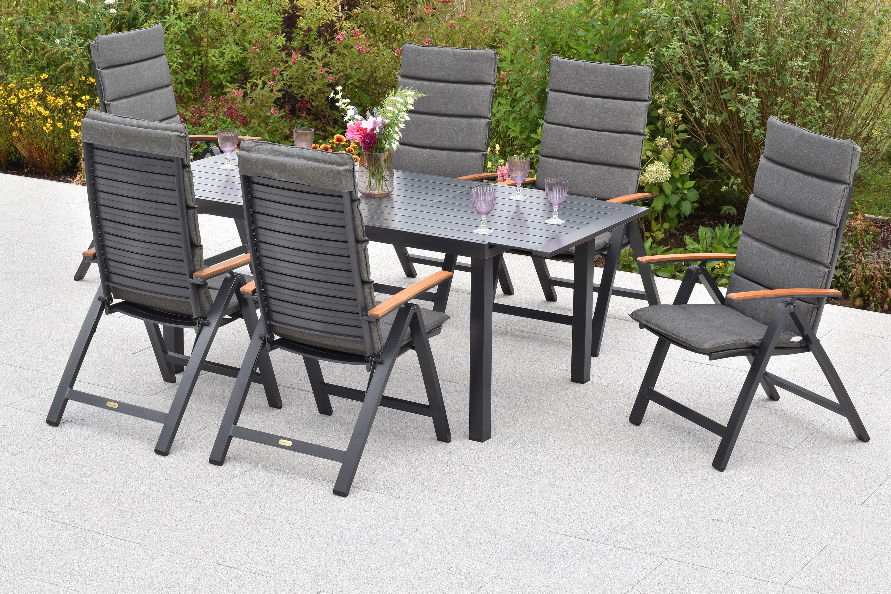 Astros Set, 13tlg., Ausziehtisch, 150/200 x 90 cm,Tischplatte aus Aluminium, inkl. Kissen, Astros Set, 13tlg., Ausziehtisch, 150/200 x 90 cm,Tischplatte aus Aluminium, inkl. Kissen,