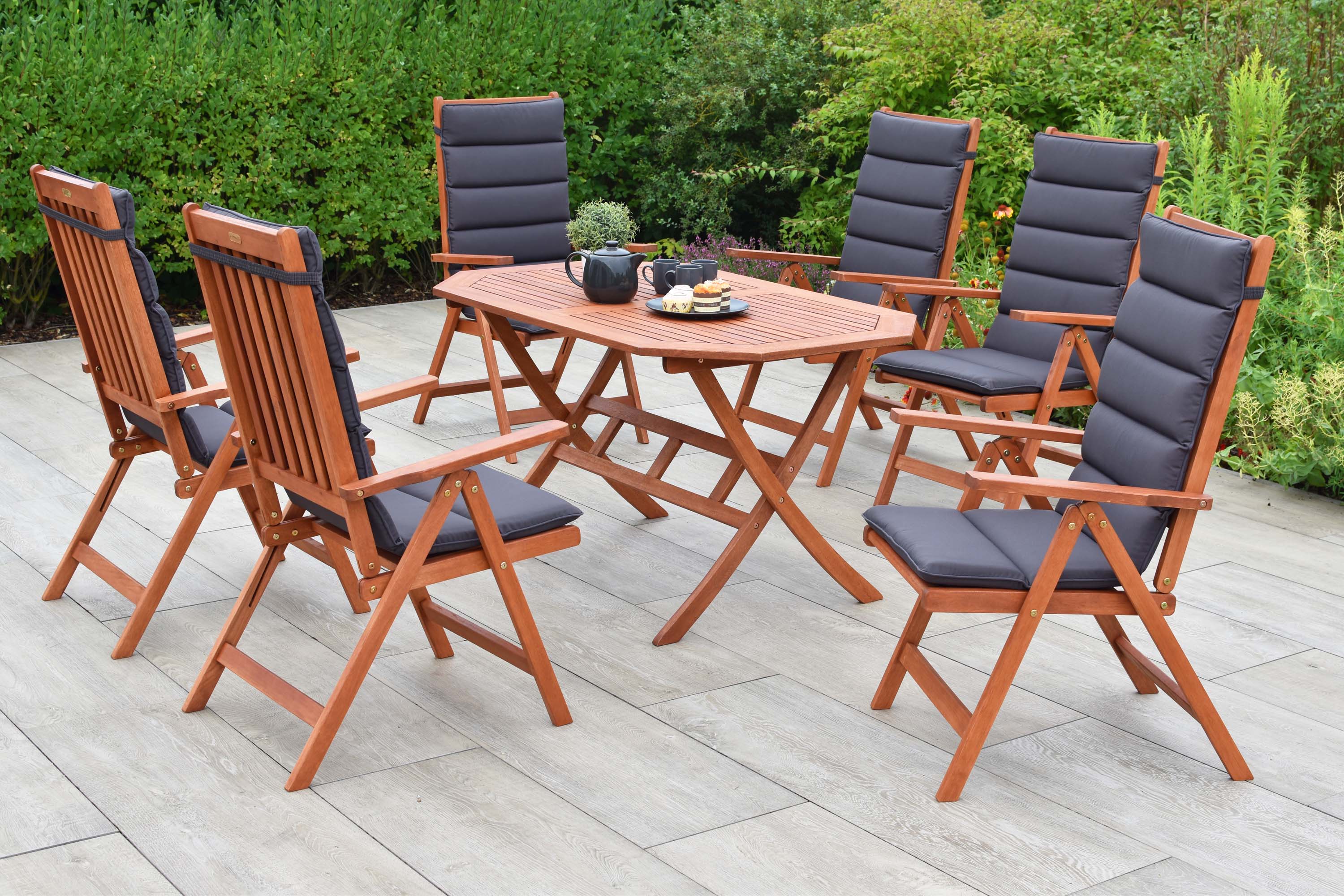 Vitoria Set 13tlg., 6 Klappsessel, Klapptisch 150 x 90 cm