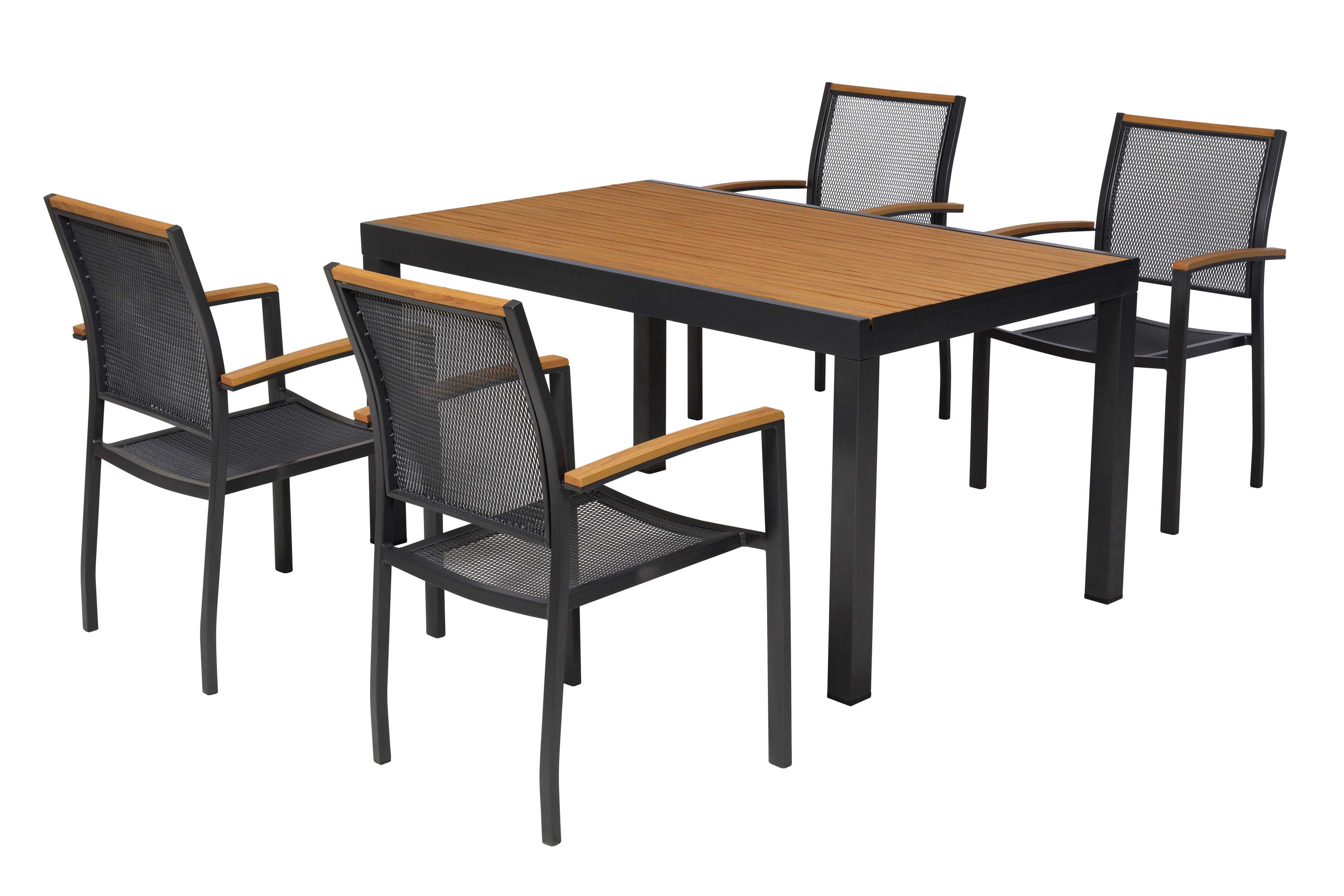 Itanos Set 5tlg., 4 Stapelsessel, Tisch 150 x 90 cm Itanos Set 5tlg., 4 Stapelsessel, Tisch 150 x 90 cm