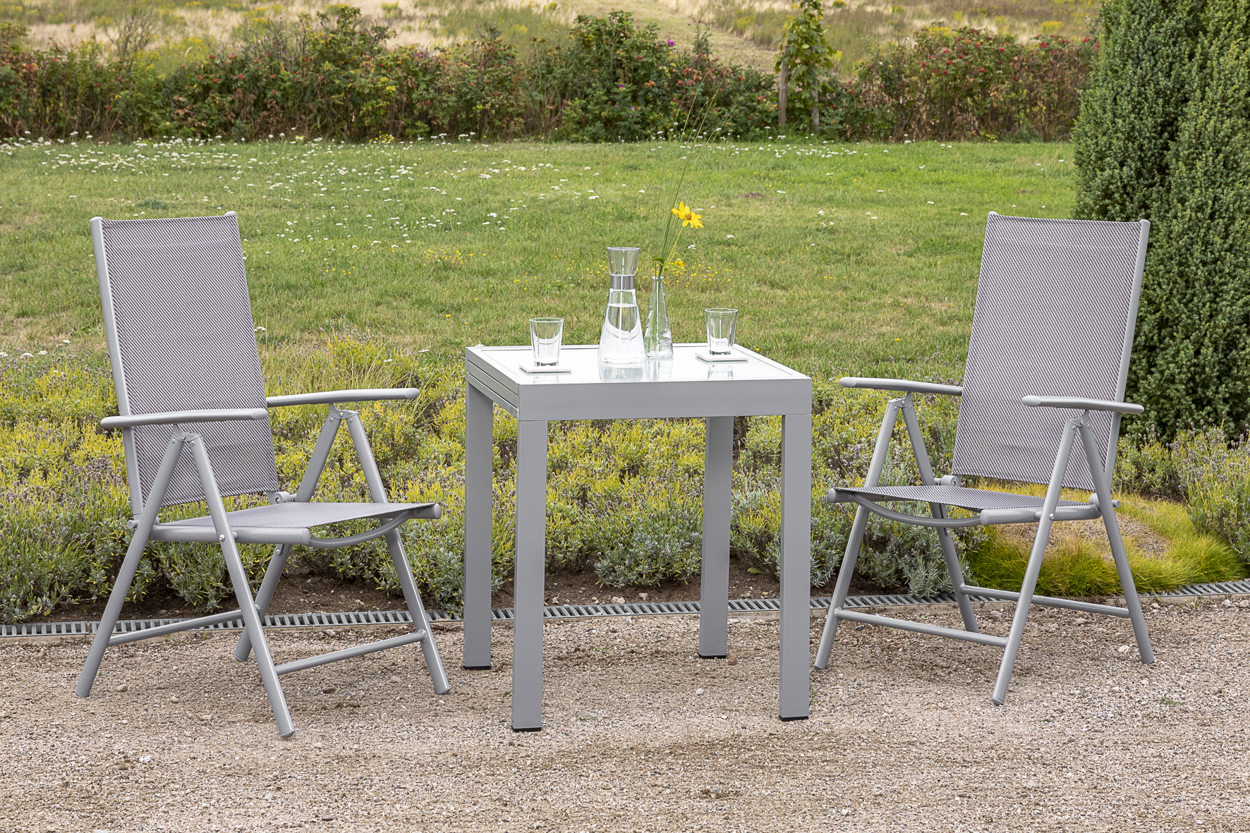 50352-330-2 Amalfi Set, 3 tlg., 2 Klappsessel, Ausziehtisch 65/130 x 65 cm, diamantbraun