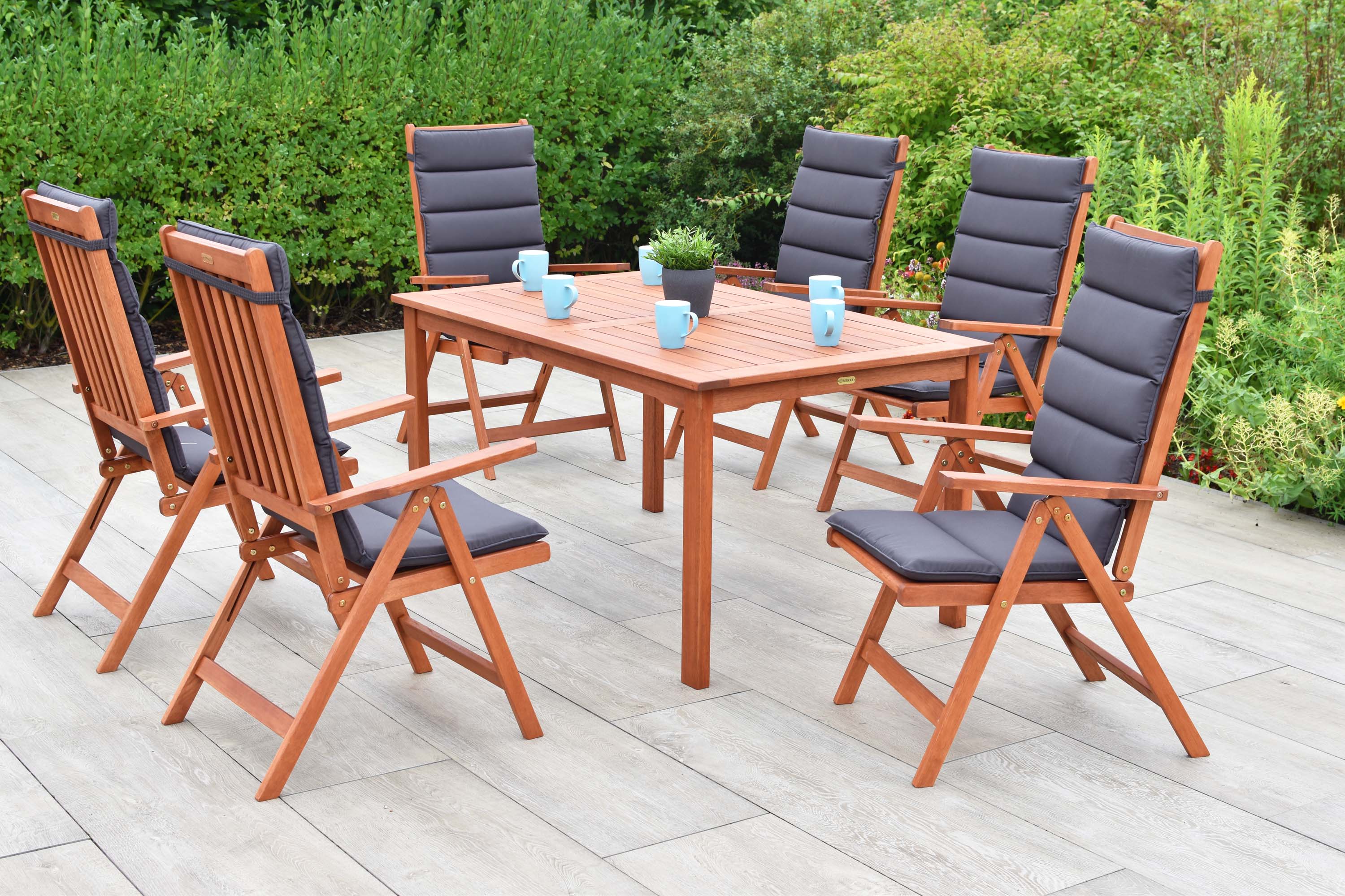 Vitoria Set 13tlg., 6 Klappsessel, Tisch 150 x 90 cm, inkl. Kissen