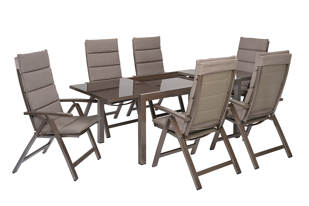 Tinetto Set 13tlg., 6 Klappsessel, Ausziehtisch, 150 (220) x 90 cm, inkl. Kissen Tinetto Set 13tlg., 6 Klappsessel, Ausziehtisch, 150 (220) x 90 cm, inkl. Kissen