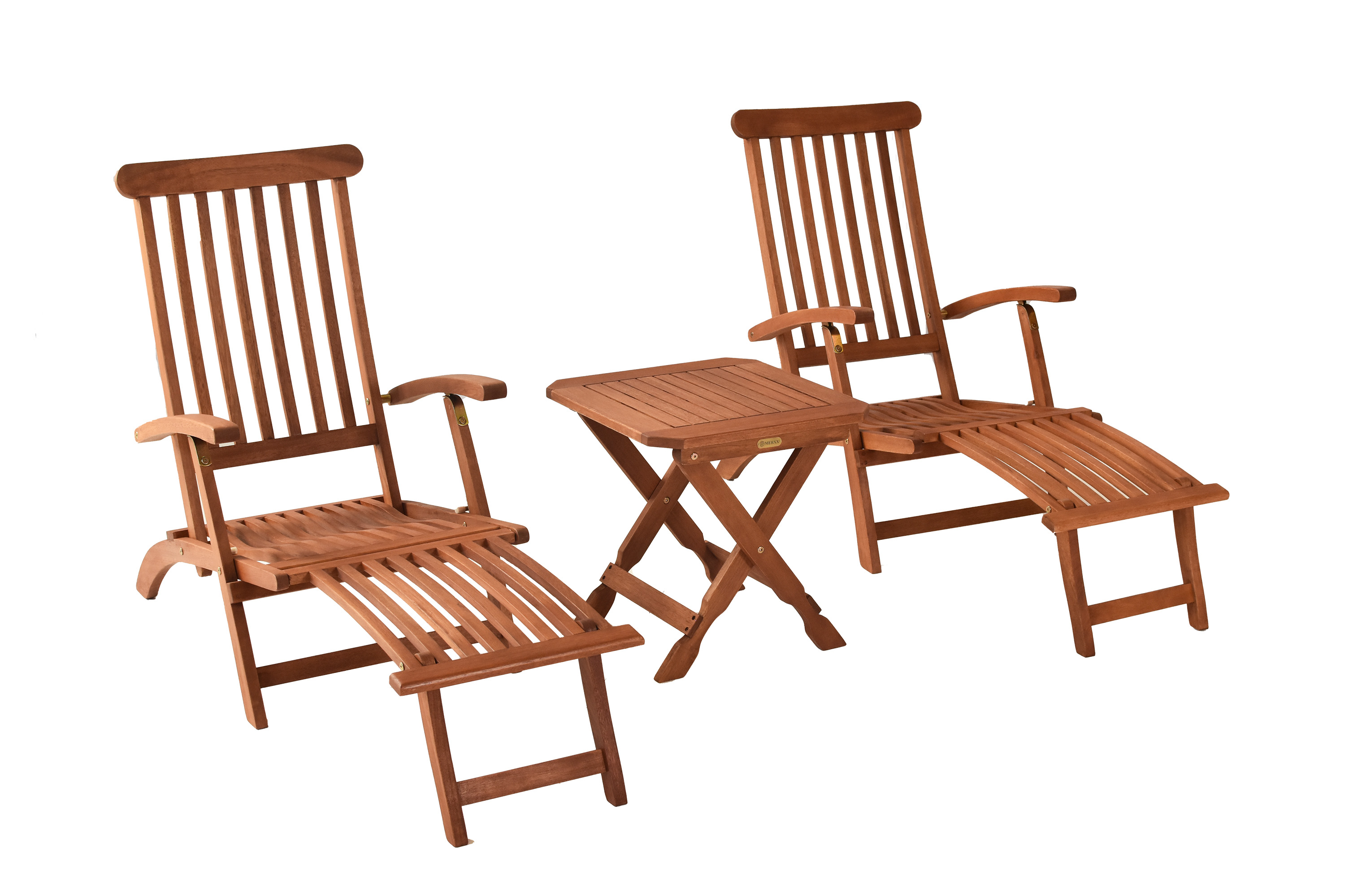 Deckchair Set 3tlg., 2 Liegen, Hocker 50 x 50 cm