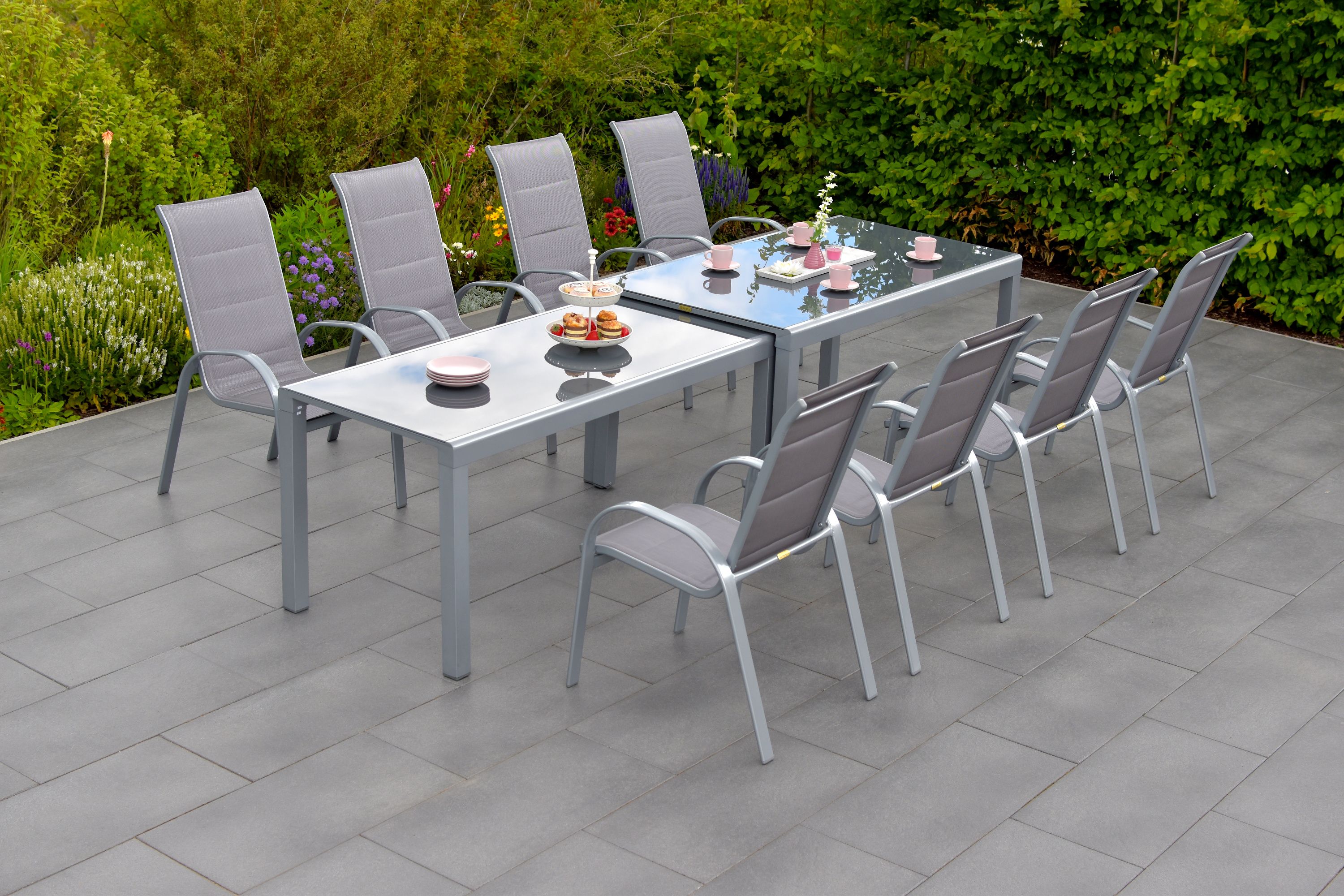 Amalfi di lusso. Set 9tlg., Ausziehtisch 160/320 x 78/75 cm