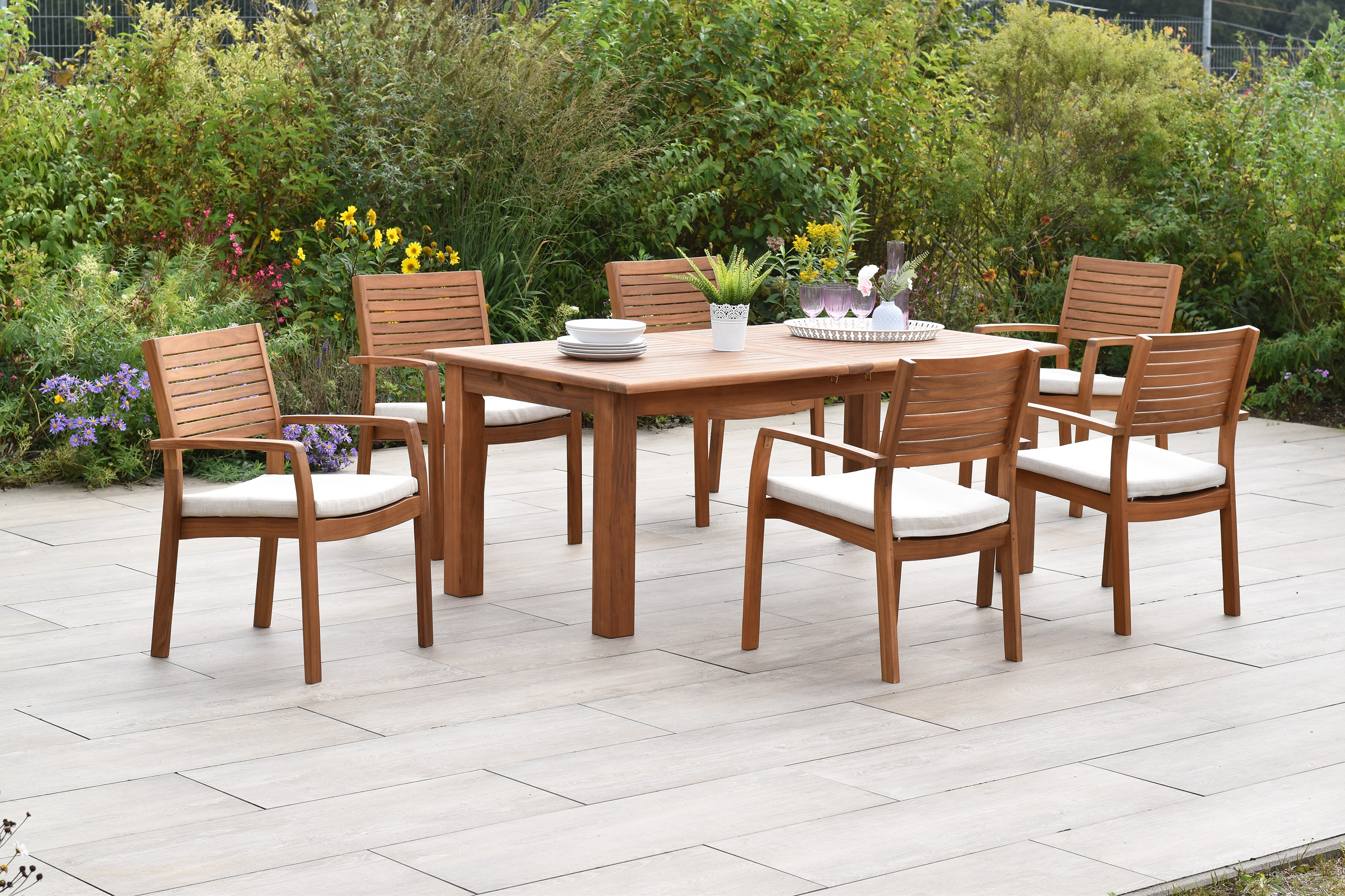 Batavia Set, 13tlg., Ausziehtisch 180/220/260 x 100 cm, inkl. Kissen, Batavia Set, 13tlg., Ausziehtisch 180/220/260 x 100 cm, inkl. Kissen,