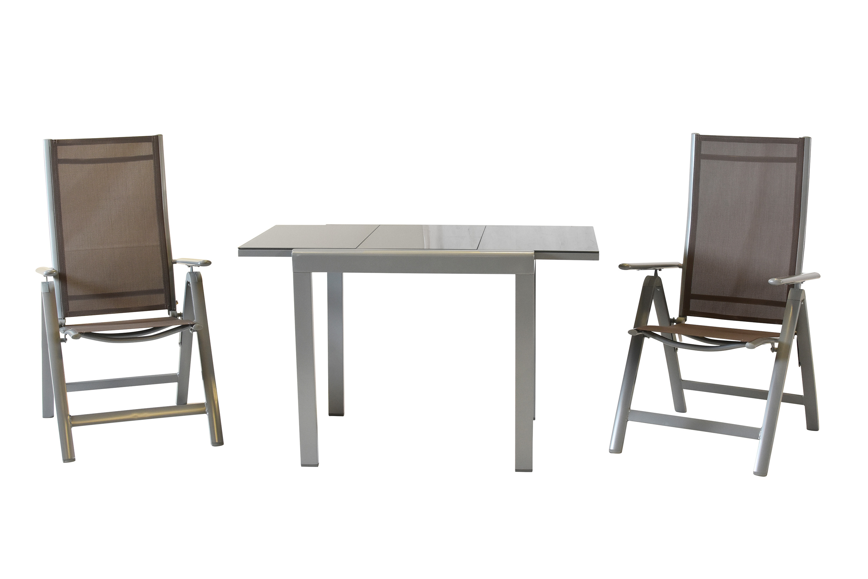 Carrara Set 3tlg., 2 Klappsessel, Ausziehtisch 80 (120) x 90 cm, taupe Carrara Set 3tlg., 2 Klappsessel, Ausziehtisch 80 (120) x 90 cm, taupe