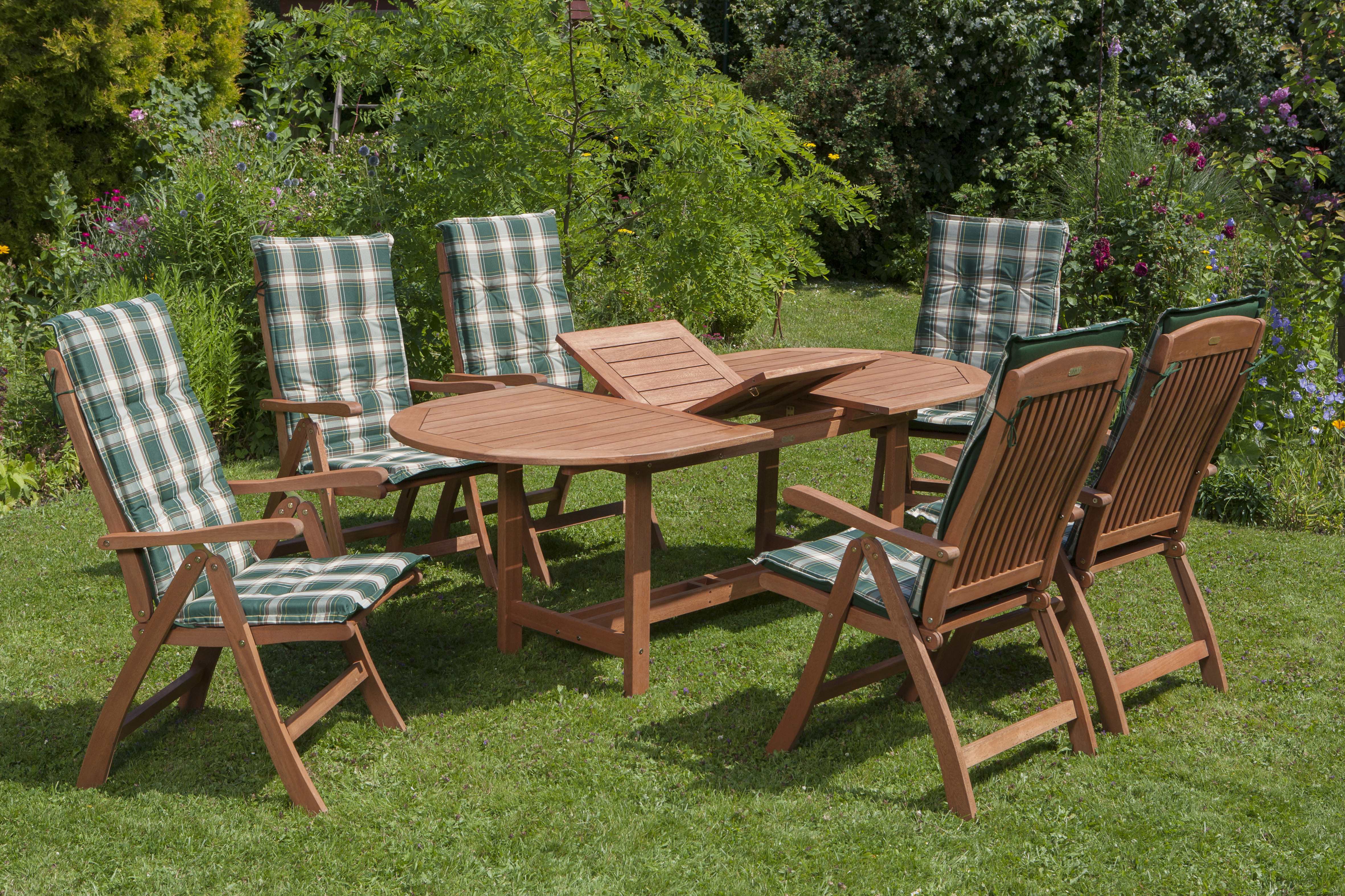 La Plata Set, 13tlg., 6 Klappsessel, Ausziehtisch 160/210 x 90 cm, inkl. Kissen La Plata Set, 13tlg., 6 Klappsessel, Ausziehtisch 160/210 x 90 cm, inkl. Kissen