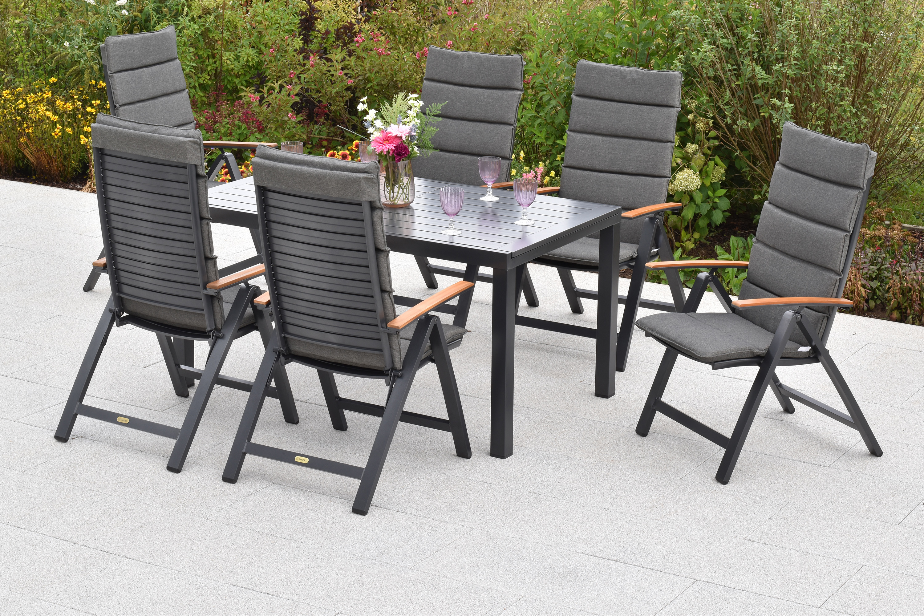 Astros Set, 13tlg., Ausziehtisch, 150/200 x 90 cm,Tischplatte aus Aluminium, inkl. Kissen, Astros Set, 13tlg., Ausziehtisch, 150/200 x 90 cm,Tischplatte aus Aluminium, inkl. Kissen,