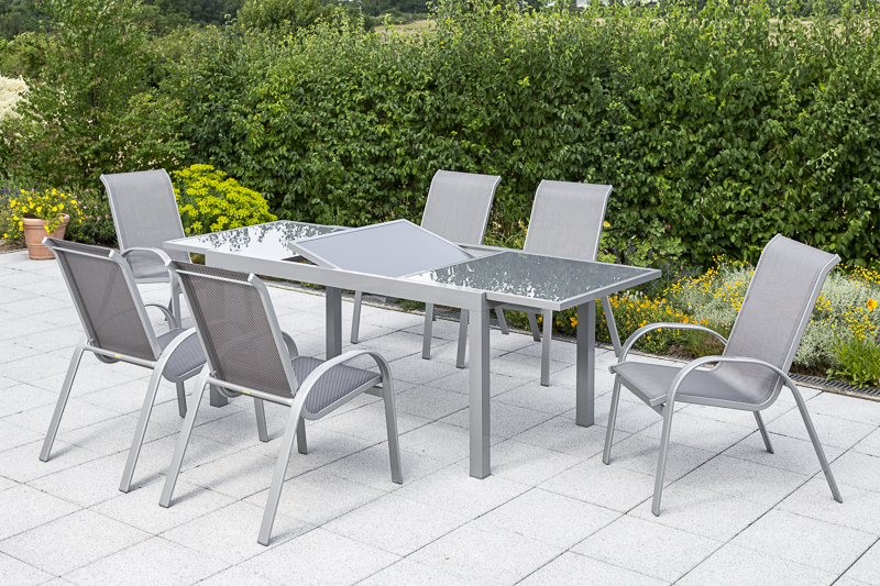 Amalfi-Set-7tlg-6x-26310-330-26452-219-NB-2 Amalfi Set 7 tlg., 6 Stapelsessel, Auszietisch 160 (220) x 90 cm, diamantbraun