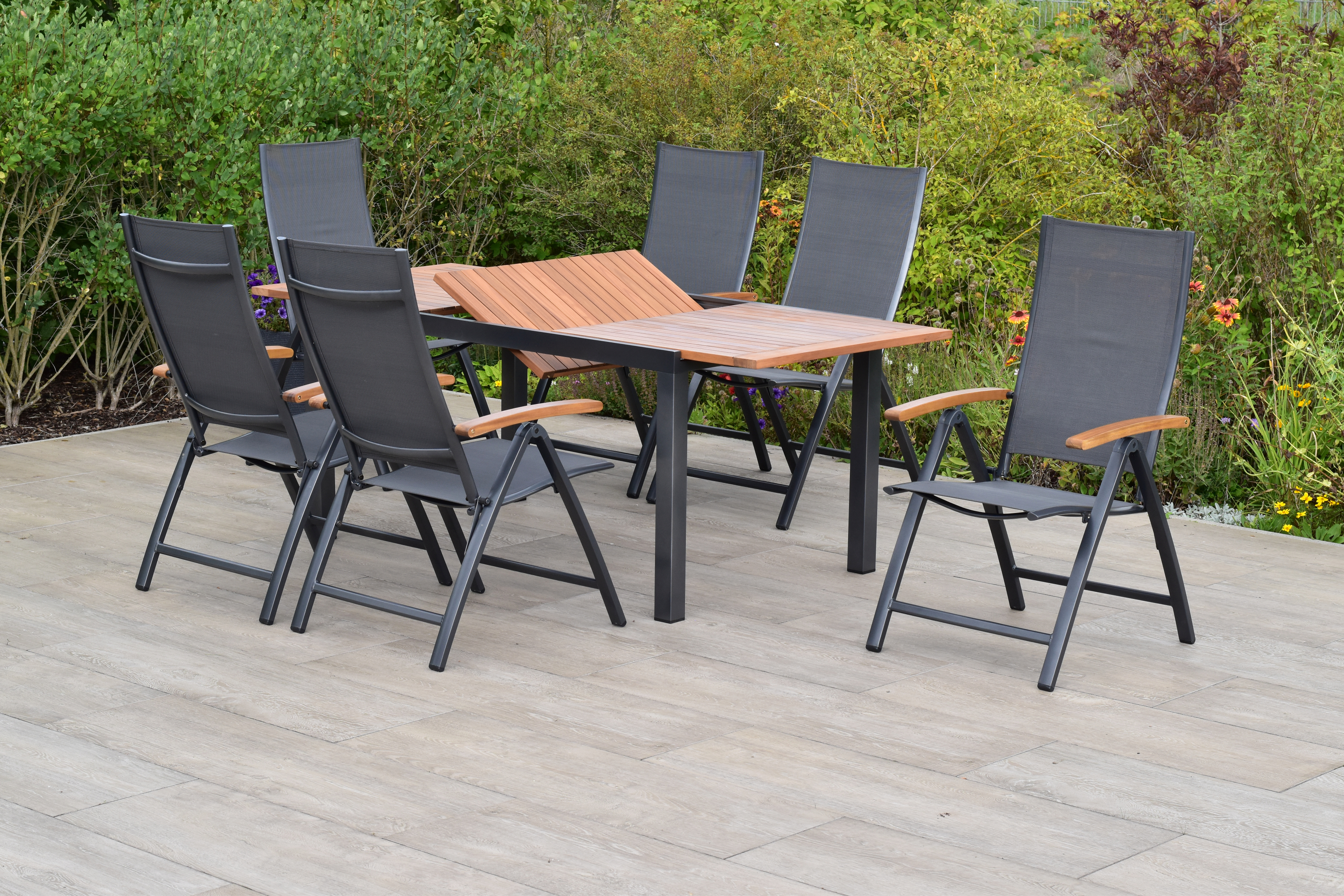 50858-309-3 Toblino Set, 7tlg., 6 Klappsessel, Ausziehtisch 150/200 x 90 cm