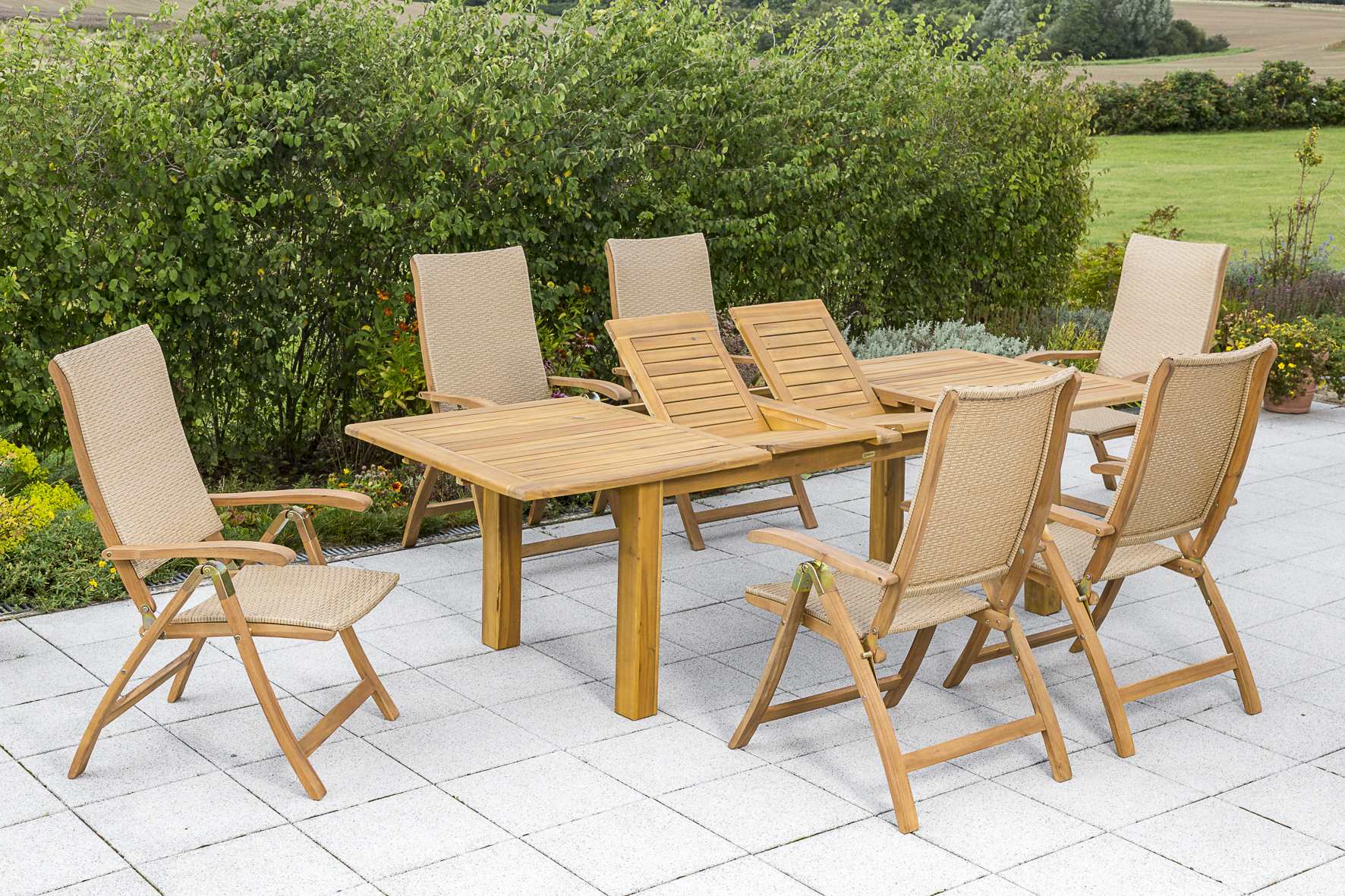 Capri Set 7tlg., Doppelausziehtisch 180/220/260 x 100 cm Capri Set 7tlg., Doppelausziehtisch 180/220/260 x 100 cm
