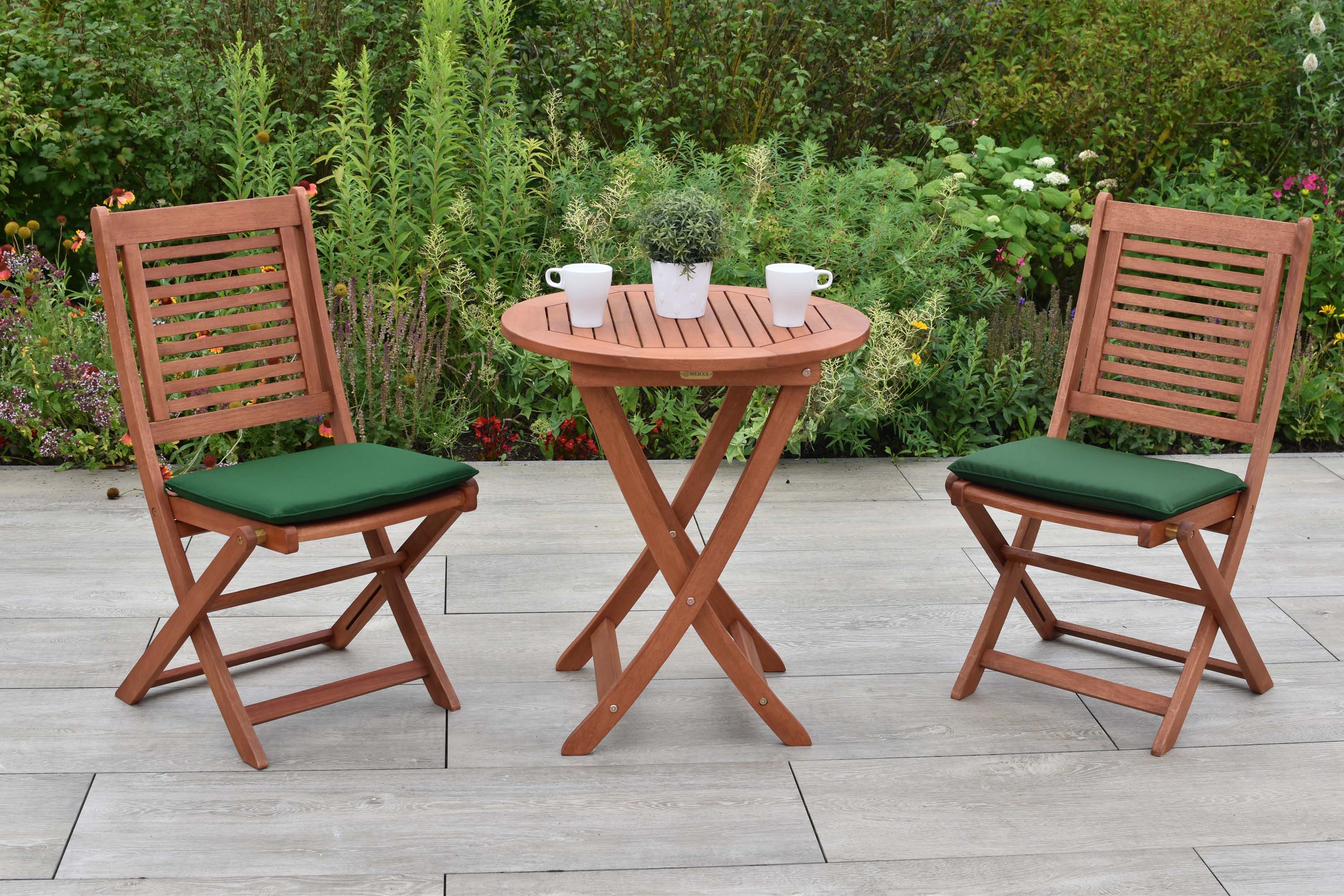 Cordoba Set 5tlg., 2 Klappstühle, Klapptisch Ø 65 cm, inkl. Kissen