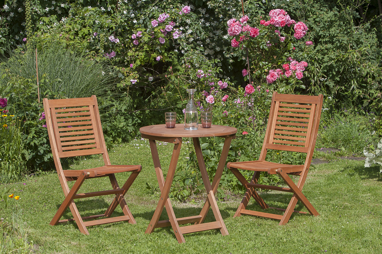 Cordoba Set 3tlg., 2 Klappstühle, Klapptisch Ø 65 cm Cordoba Set 3tlg., 2 Klappstühle, Klapptisch Ø 65 cm